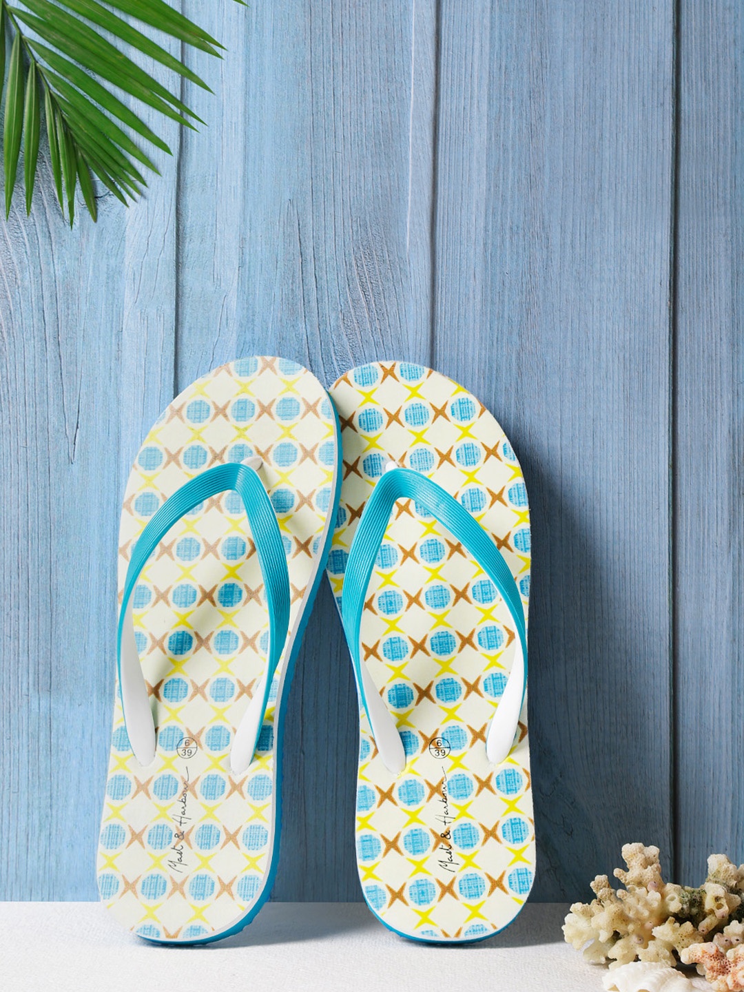 

Mast & Harbour Women Blue & White Printed Thong Flip-Flops