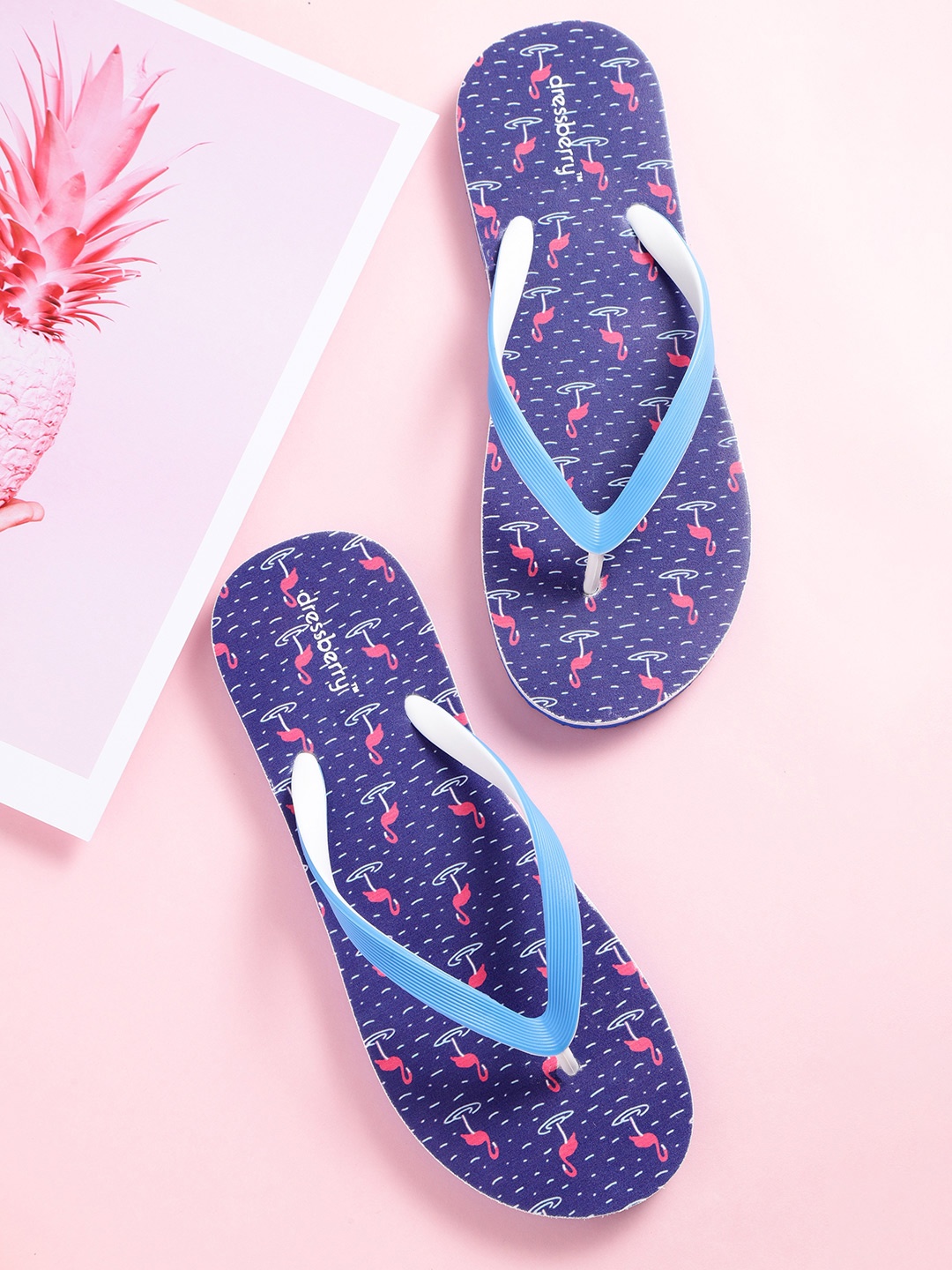 

DressBerry Women Blue Printed Thong Flip-Flops