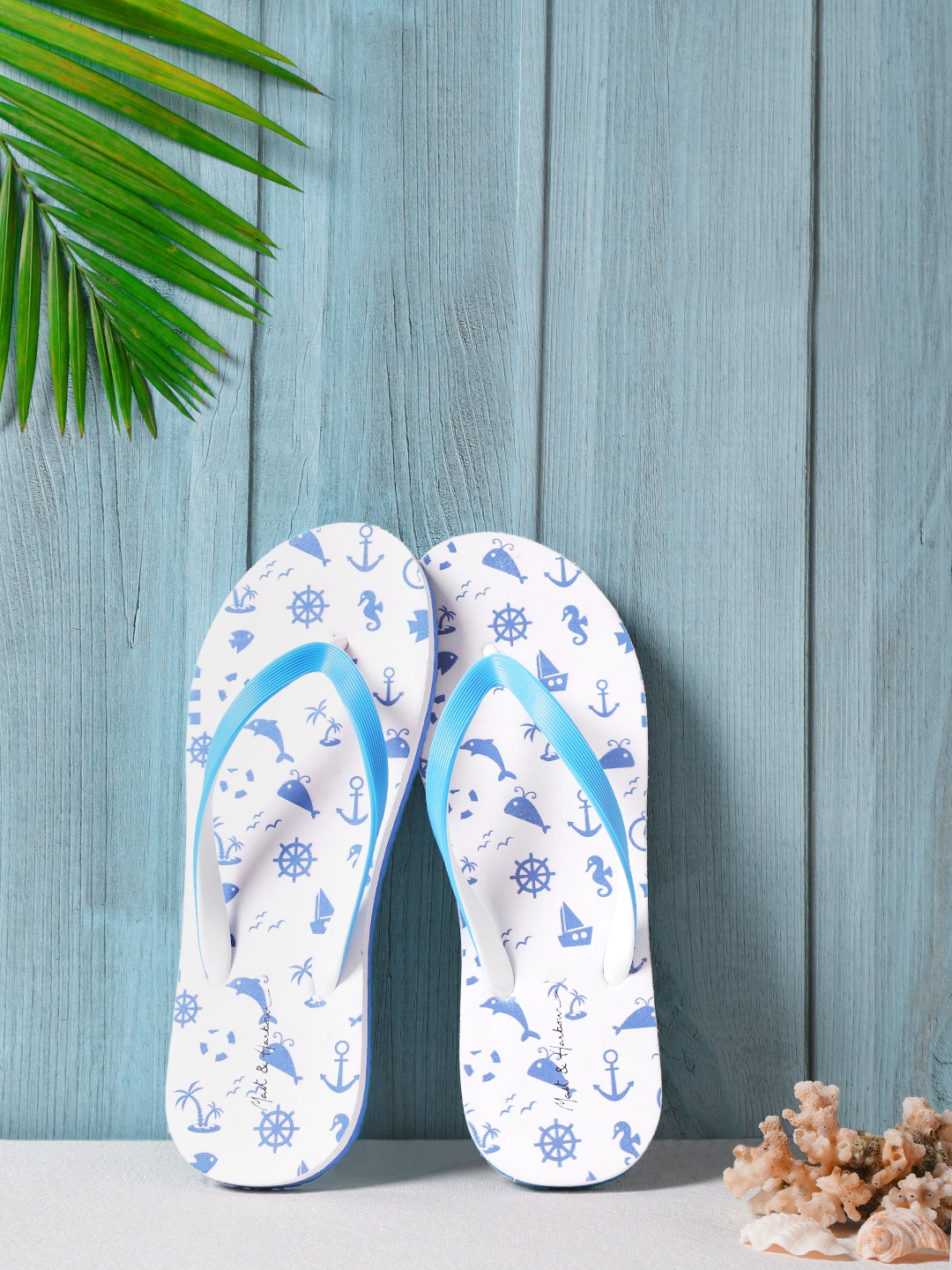 

Mast & Harbour Women Blue & White Printed Thong Flip-Flops