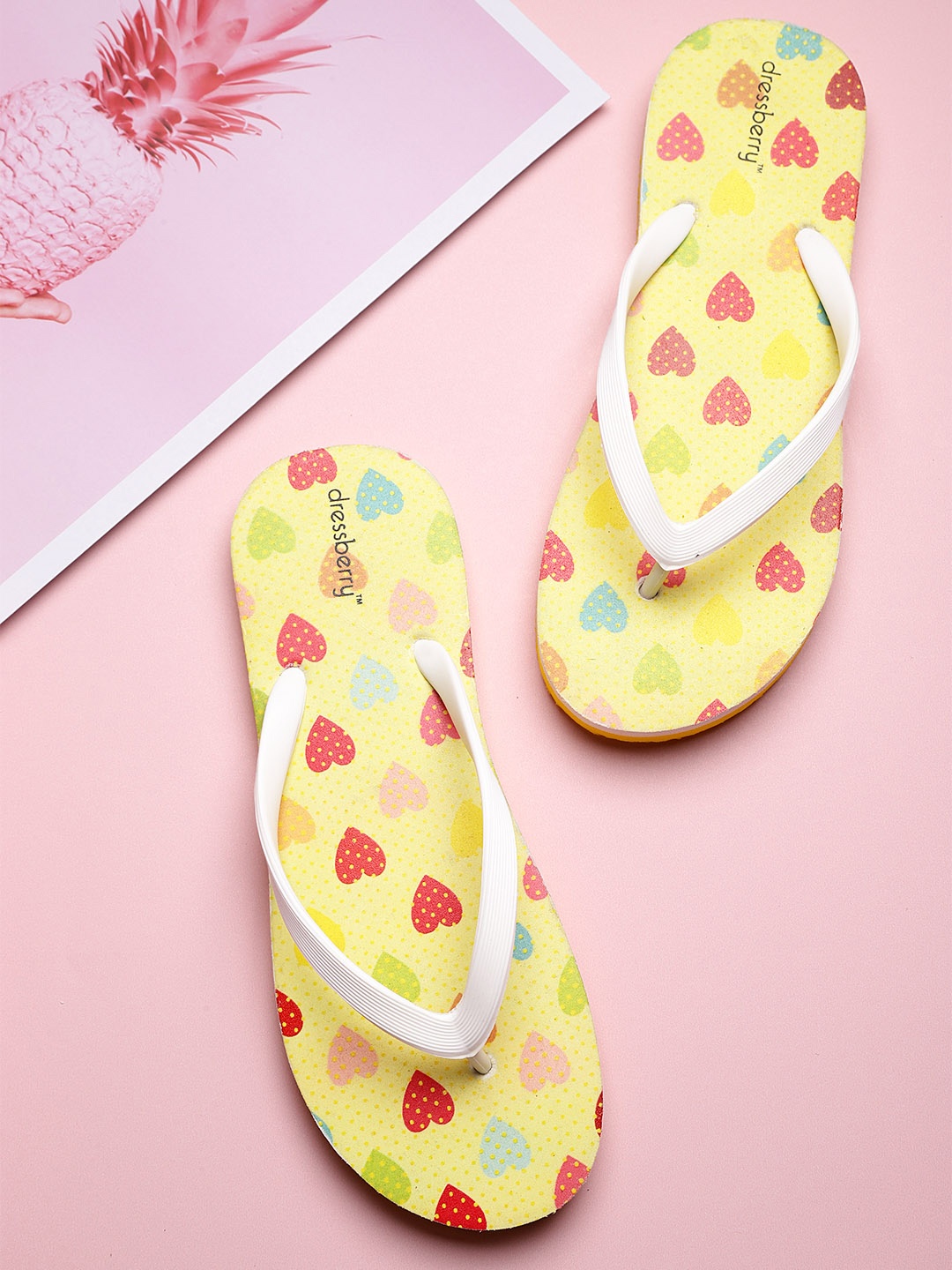 

DressBerry Women Multicoloured Heart Print Thong Flip-Flops, Multi