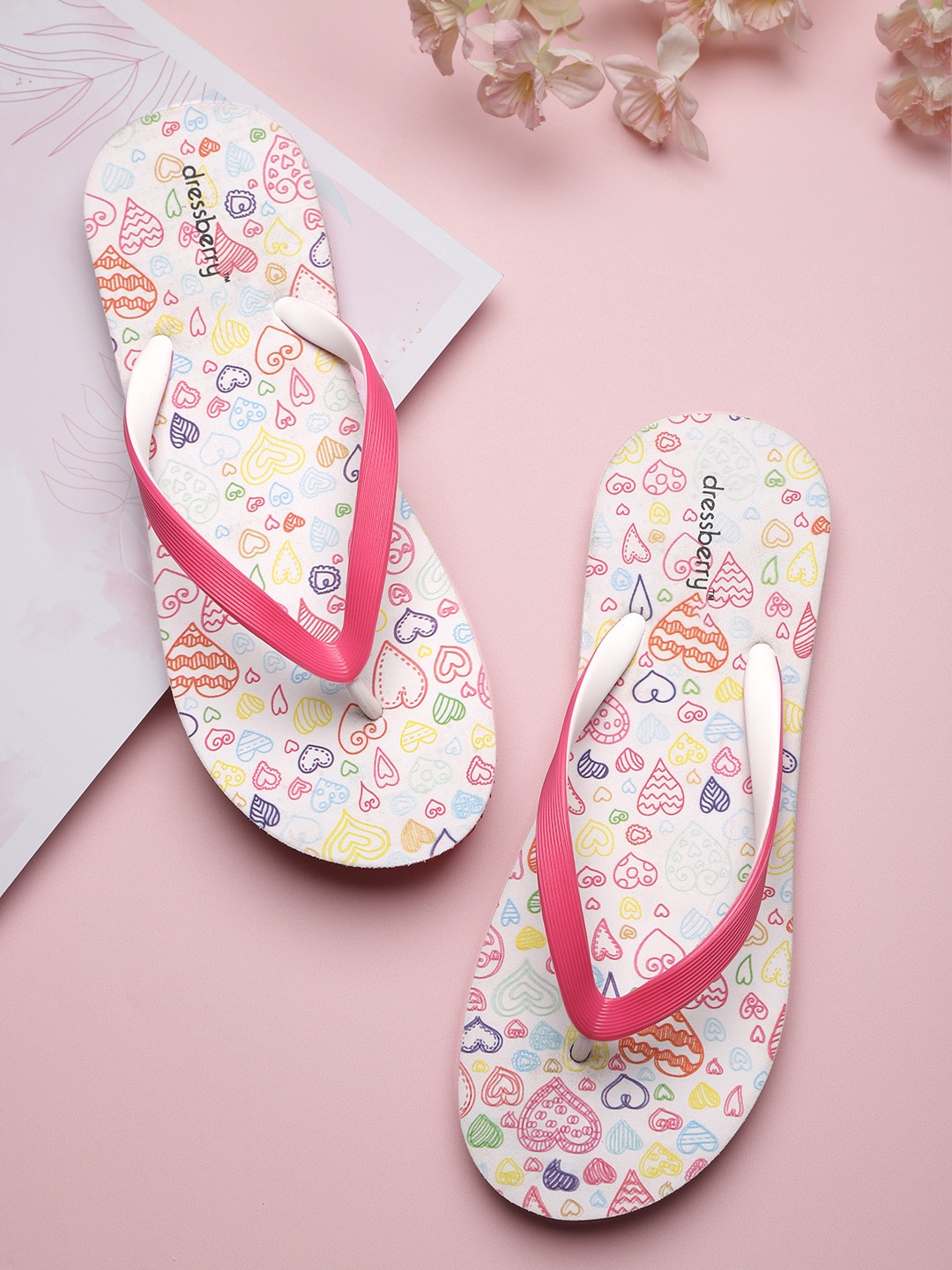 

DressBerry Women Multicoloured Heart Print Thong Flip-Flops, Multi