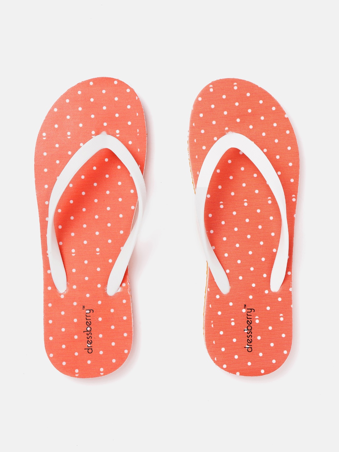 

DressBerry Women White & Orange Polka Dot Print Thong Flip-Flops