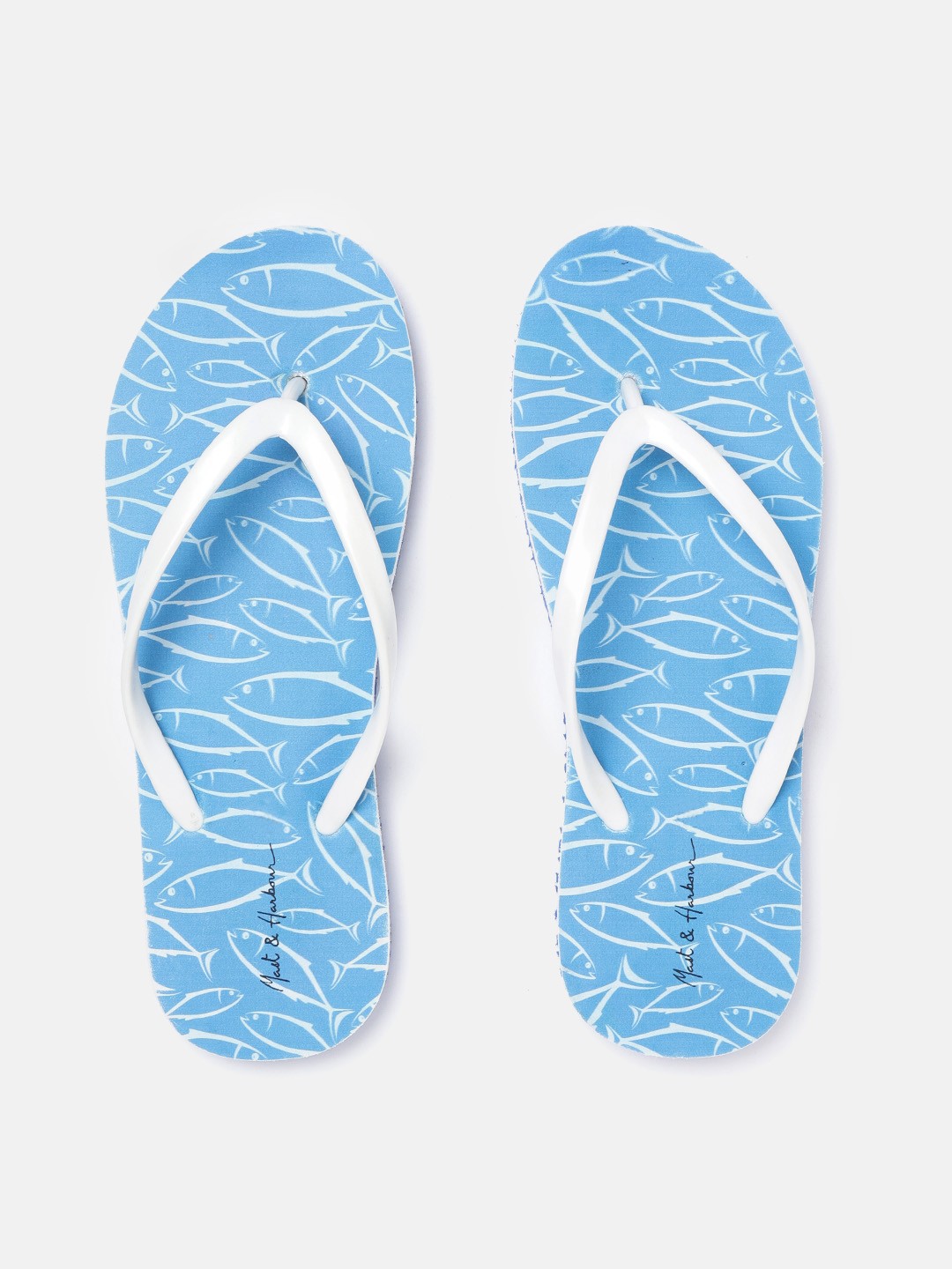 

Mast & Harbour Women White & Blue Printed Thong Flip-Flops