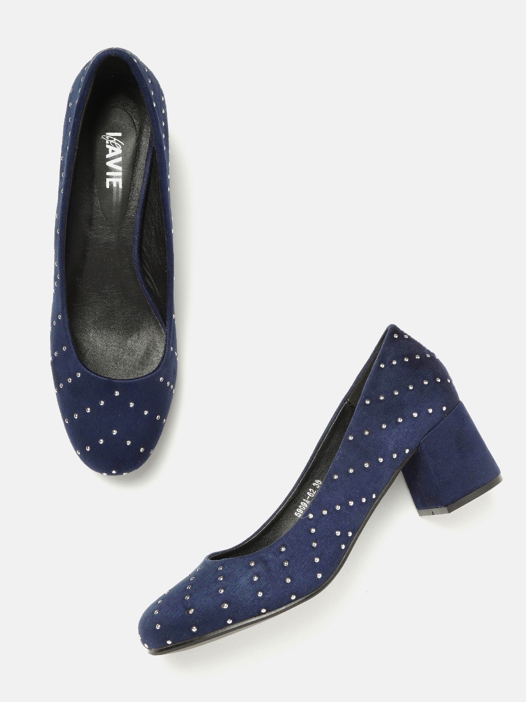

Lavie Women Navy Blue & Silver-Toned Embellished Pumps
