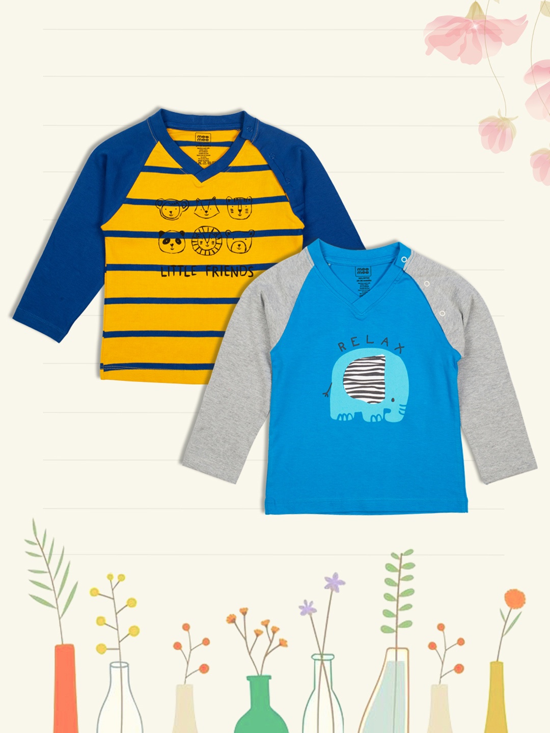 

MeeMee Boys Pack Of 2 Printed Round Neck Pure Cotton T-shirt, Multi