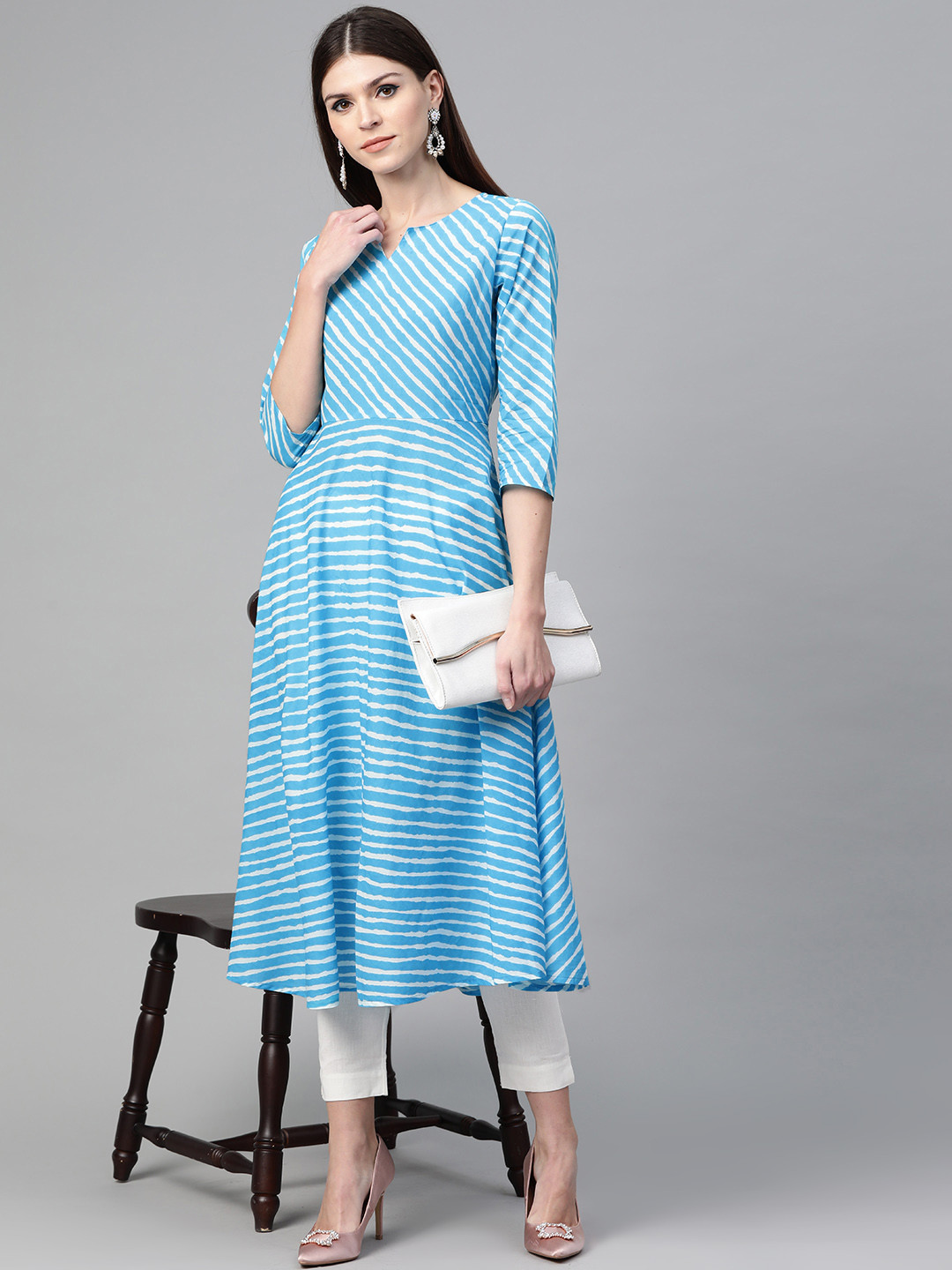 

See Designs Women Blue & White Leheriya Printed A-Line Kurta