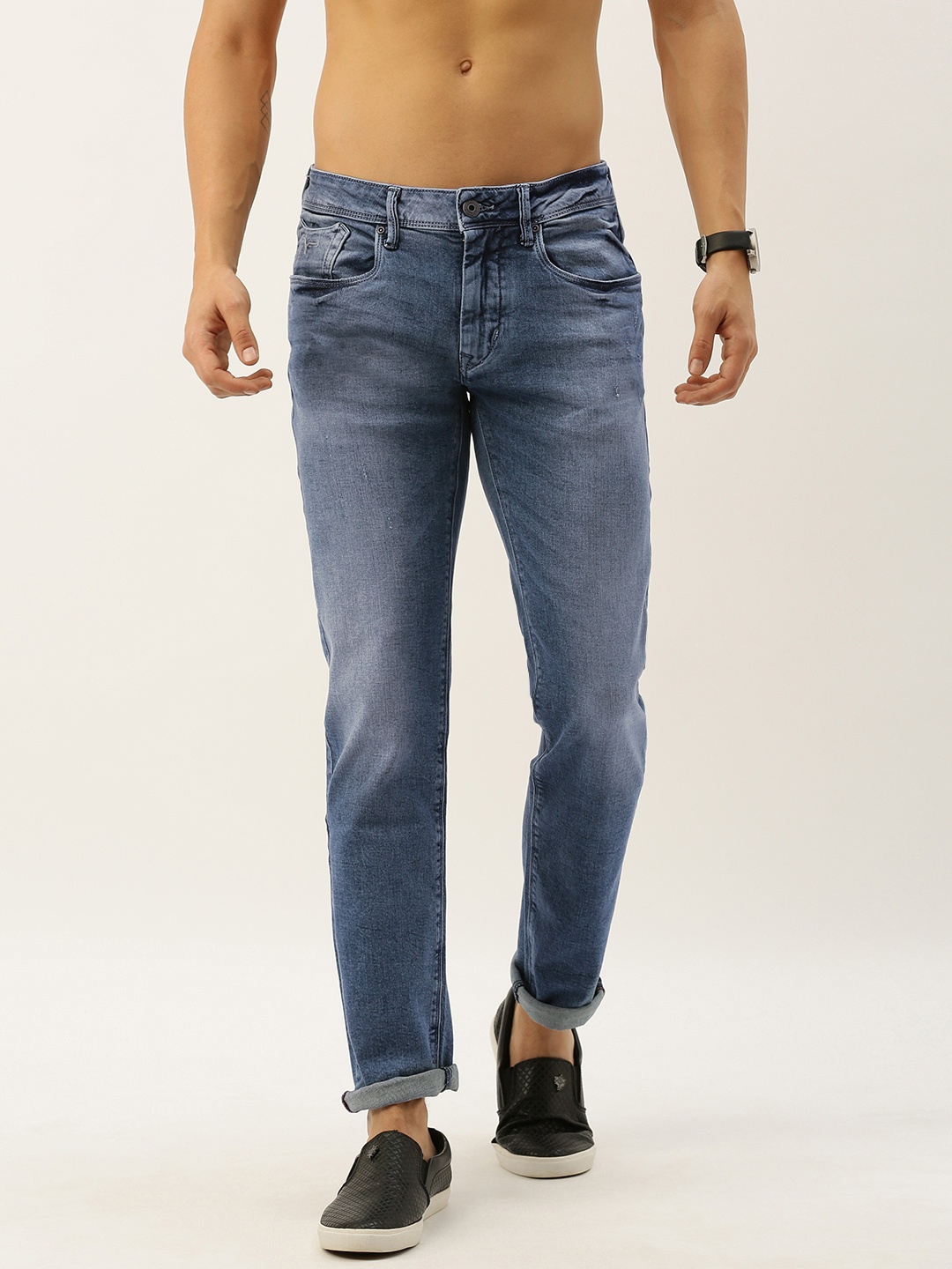 

Flying Machine Men Blue Michael Slim Tapered Fit Mid-Rise Clean Look Stretchable Jeans