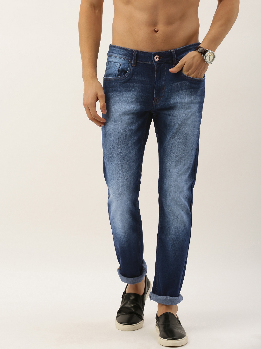 

Flying Machine Men Blue Michael Slim Tapered Fit Mid-Rise Clean Look Stretchable Jeans