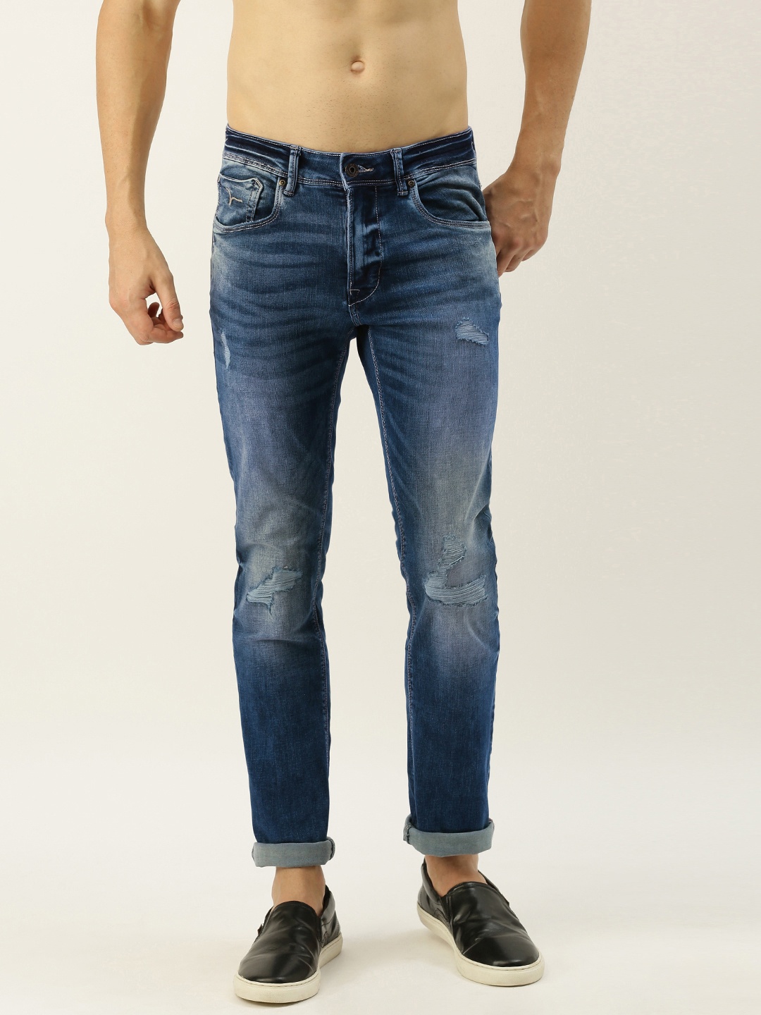 

Flying Machine Men Blue Michael Slim Tapered Fit Mid-Rise Mildly Distressed Jeans