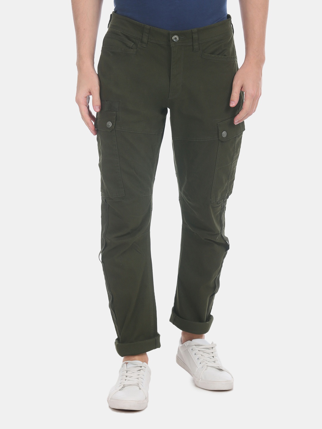 

Flying Machine Men Olive Green Slim Fit Solid Cargos