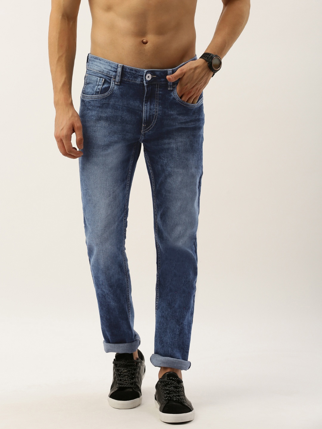 

Flying Machine Men Blue Micheal Slim Tapered Fit Mid-Rise Clean Look Stretchable Jeans