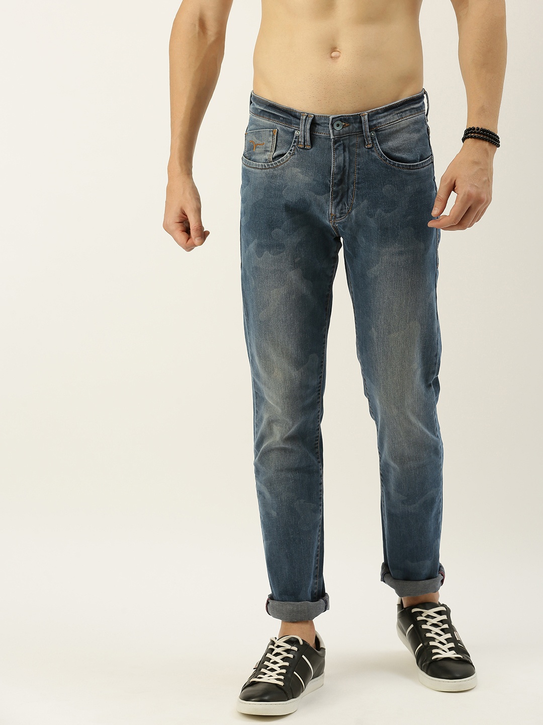 

Flying Machine Men Blue Michael Slim Tapered Fit Mid-Rise Camouflage Jeans