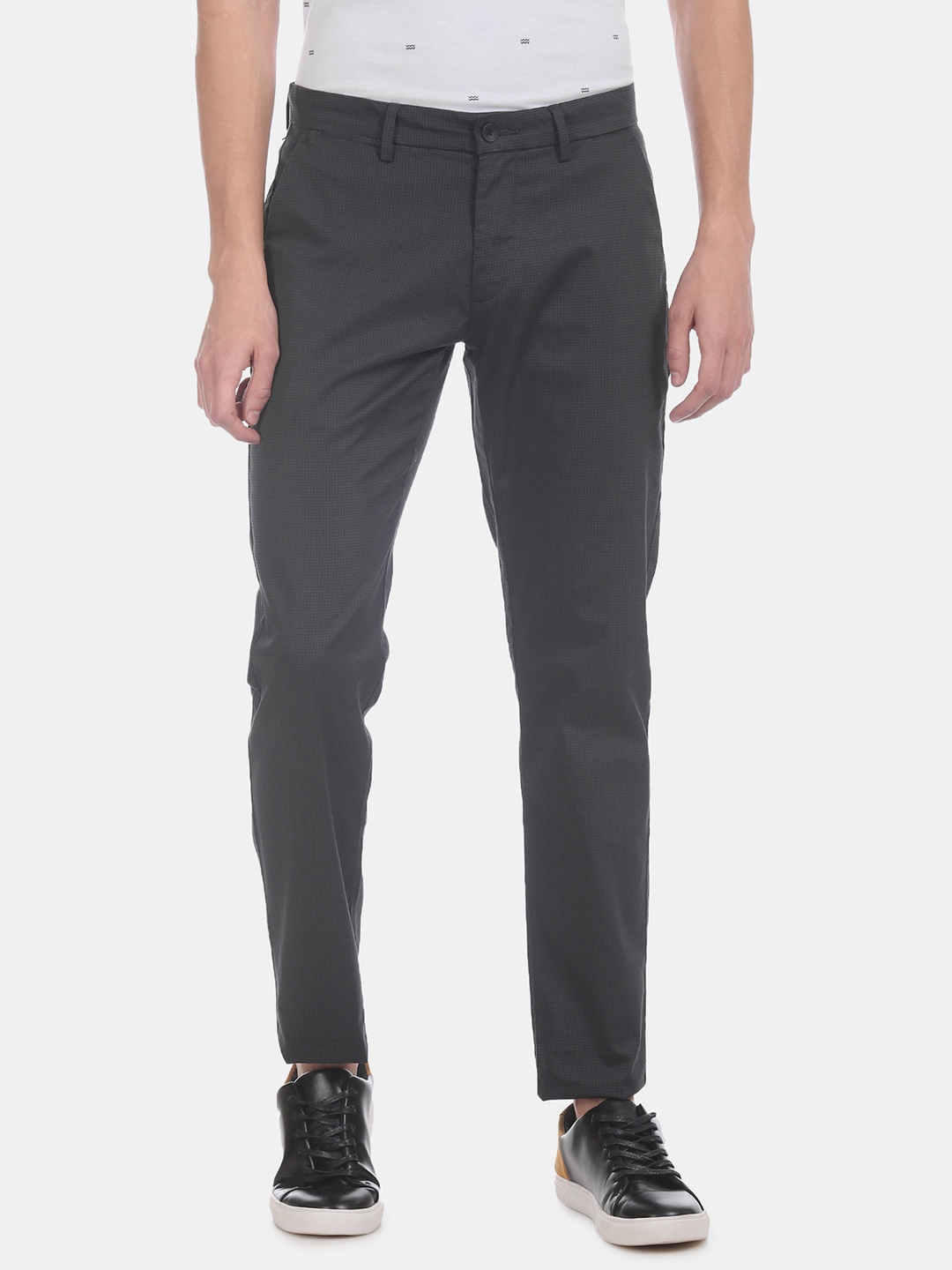 

Flying Machine Men Charcoal Grey Super Slim Fit Checked Regular Trousers