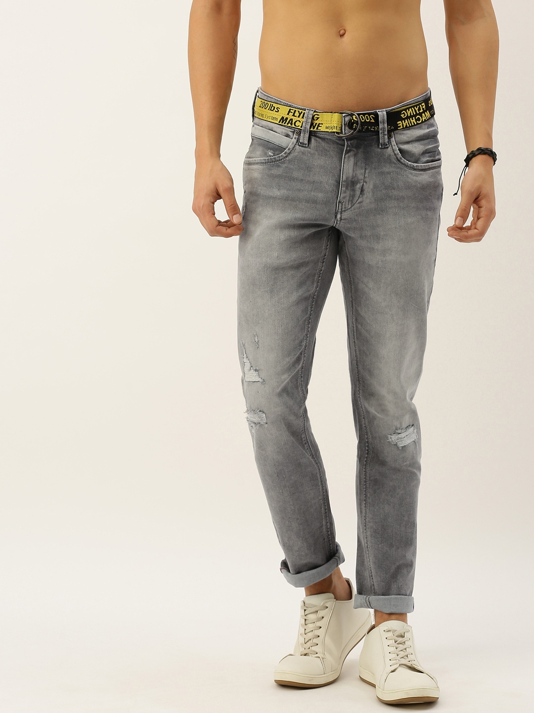 

Flying Machine Men Grey Jackson Skinny Fit Low-Rise Mildly Distressed Stretchable Jeans