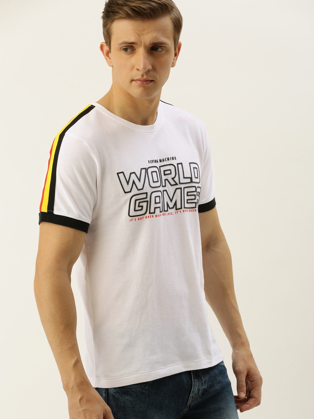 

Flying Machine Men White Printed Round Neck Pure Cotton T-shirt