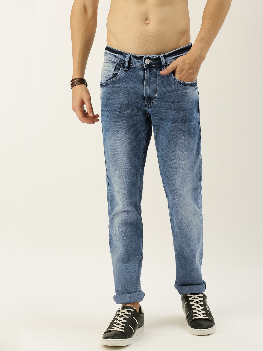 

Flying Machine Men Blue Michael Slim Tapered Fit Mid-Rise Clean Look Stretchable Jeans