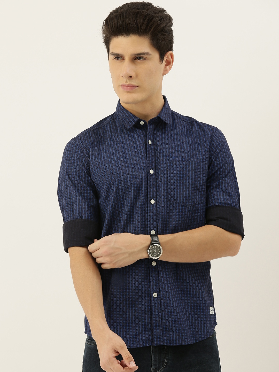 

Flying Machine Men Blue Slim Fit Printed Casual Shirt