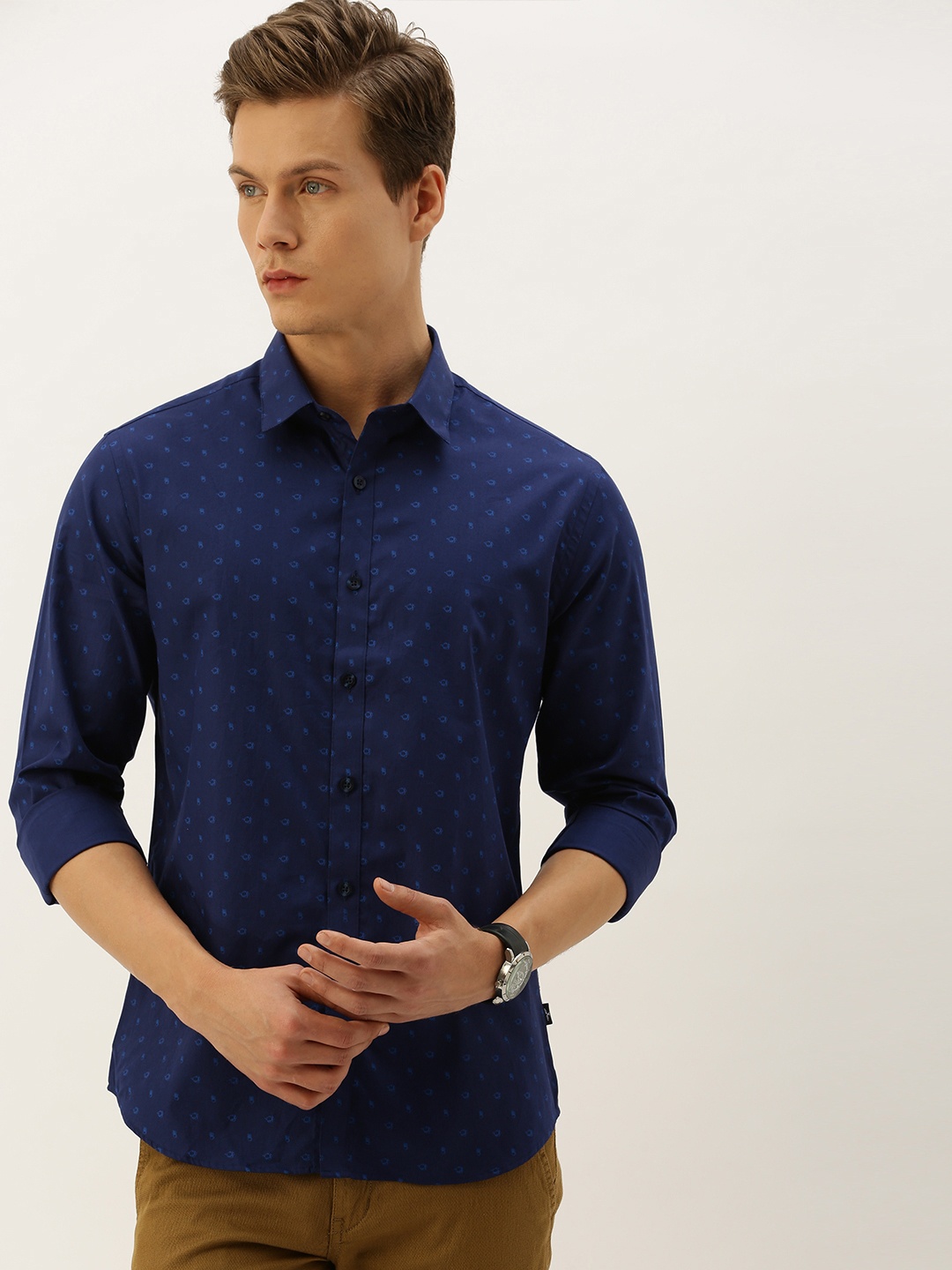 

Flying Machine Men Navy Blue Slim Fit Printed Casual Shirt