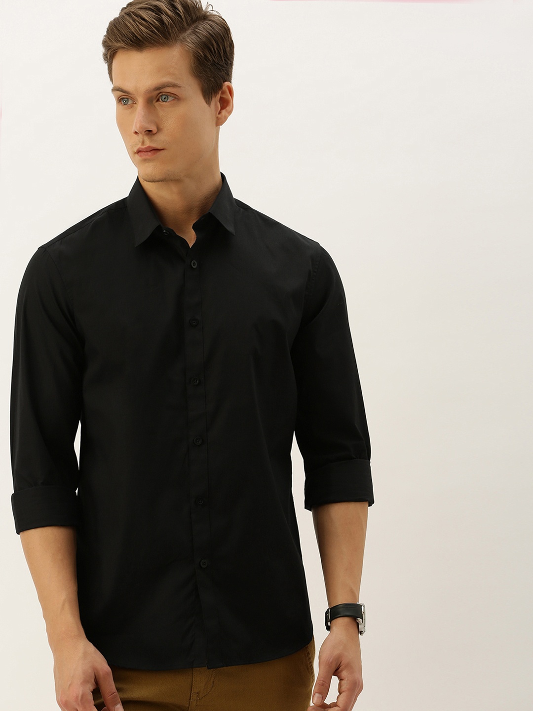 

Flying Machine Men Black Slim Fit Solid Casual Shirt