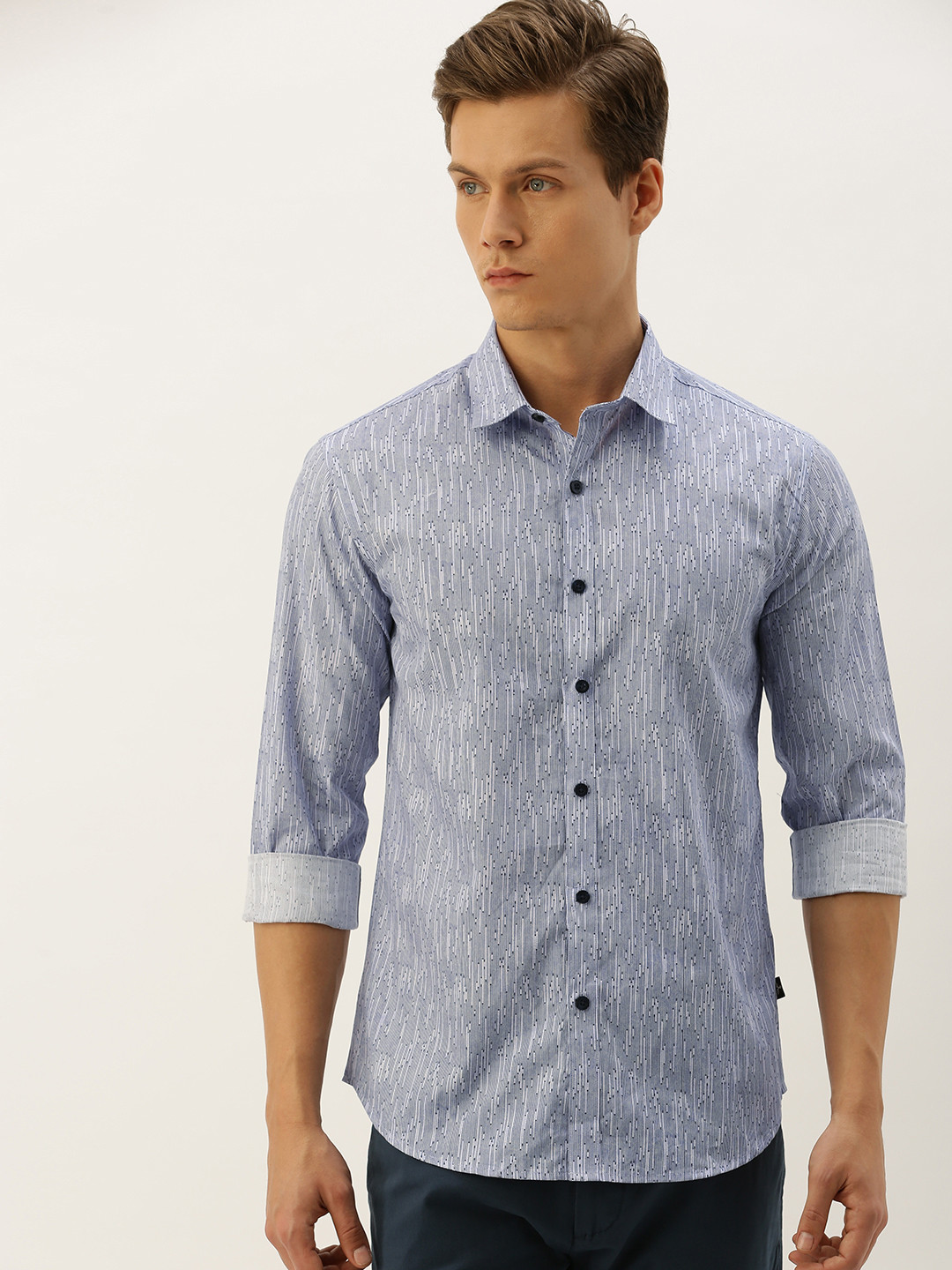 

Flying Machine Men Blue Slim Fit Printed Casual Shirt