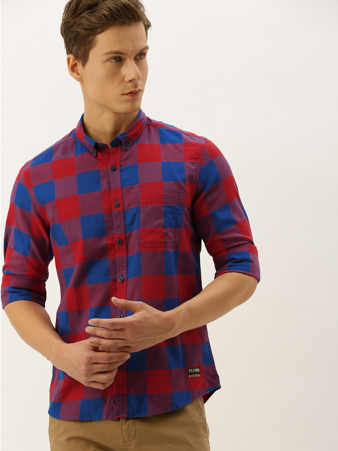 

Flying Machine Men Red & Blue Slim Fit Checked Casual Shirt
