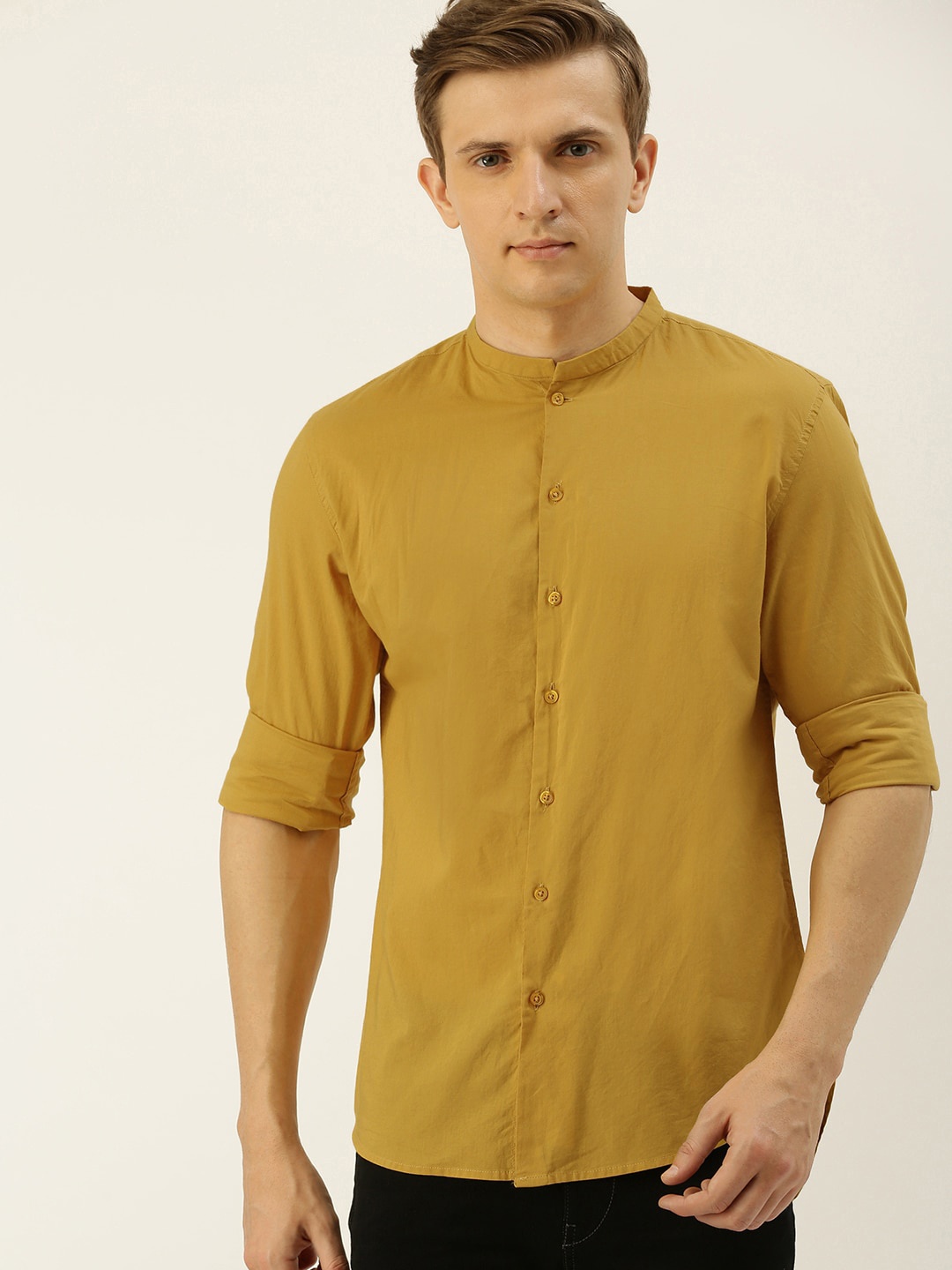 

Flying Machine Men Mustard Yellow Slim Fit Solid Casual Shirt