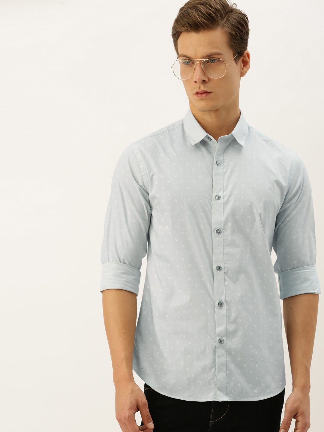 

Flying Machine Men Grey & White Slim Fit Printed Casual Shirt