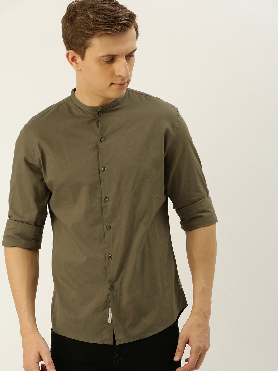 

Flying Machine Men Olive Green Slim Fit Solid Casual Shirt