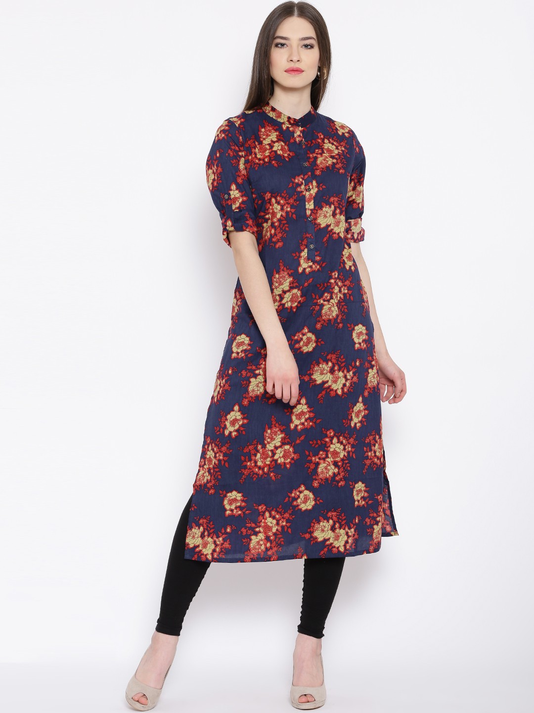 

Vishudh Navy & Red Floral Print Kurta, Navy blue