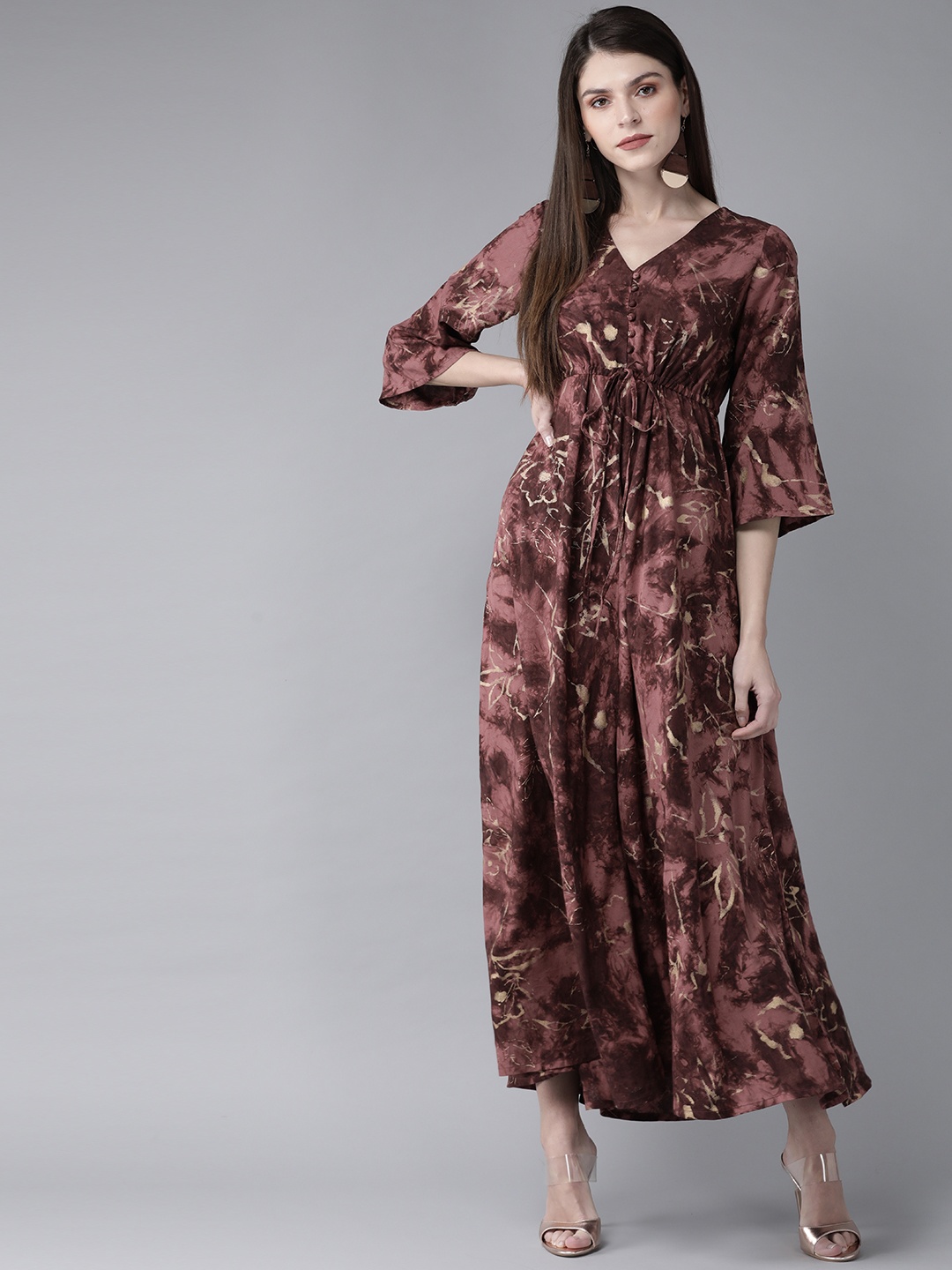 

AKS Women Mauve & Golden Printed Maxi Dress