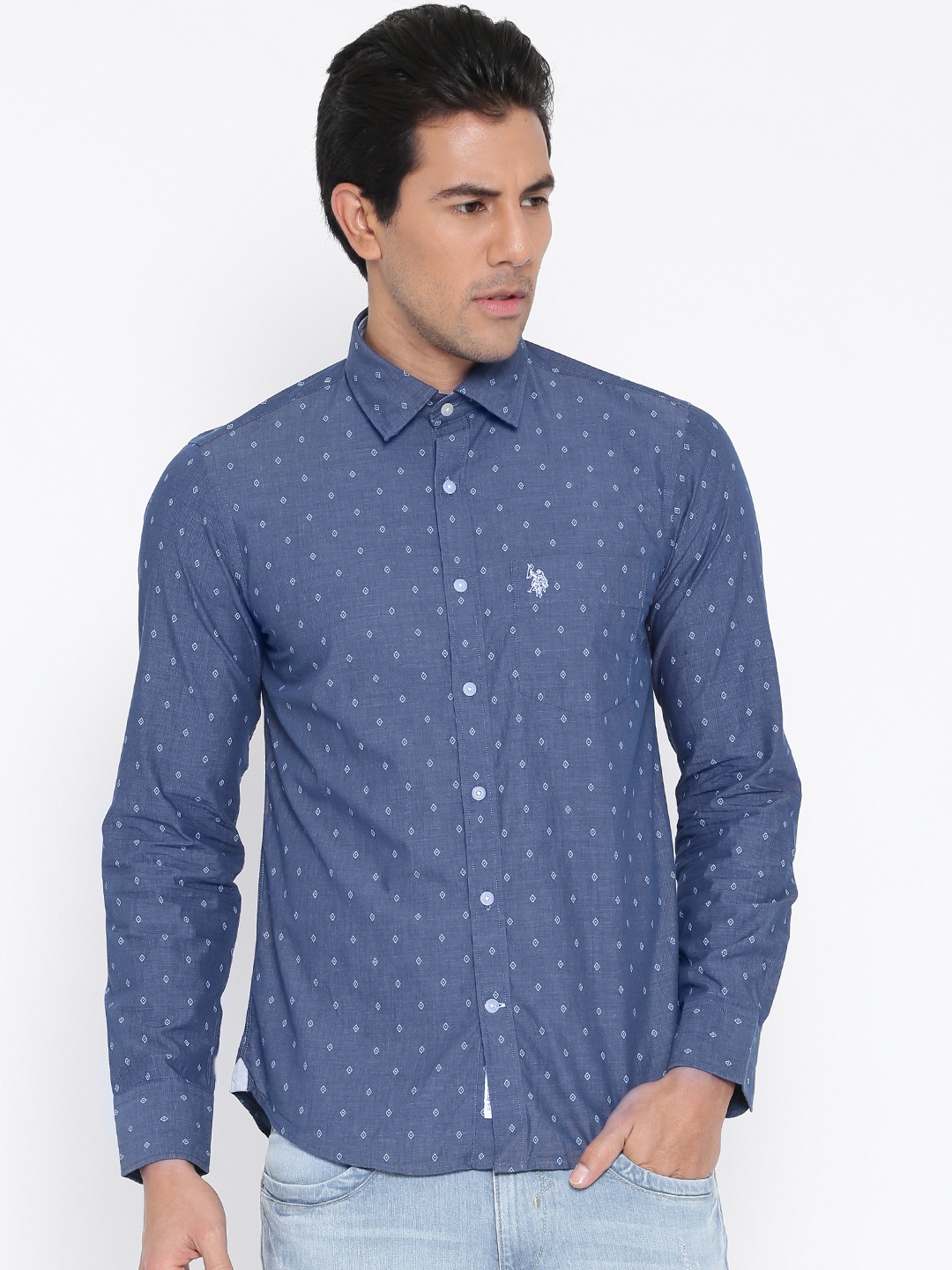 

U.S. Polo Assn. Blue Printed Tailored Fit Casual Shirt