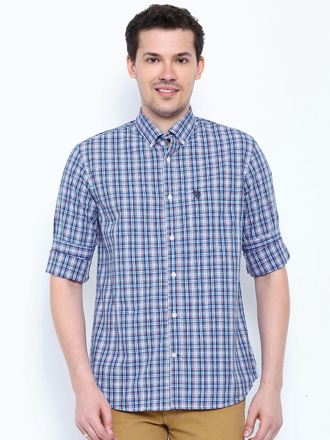 

U.S. Polo Assn. Blue & White Checked Tailored Fit Casual Shirt