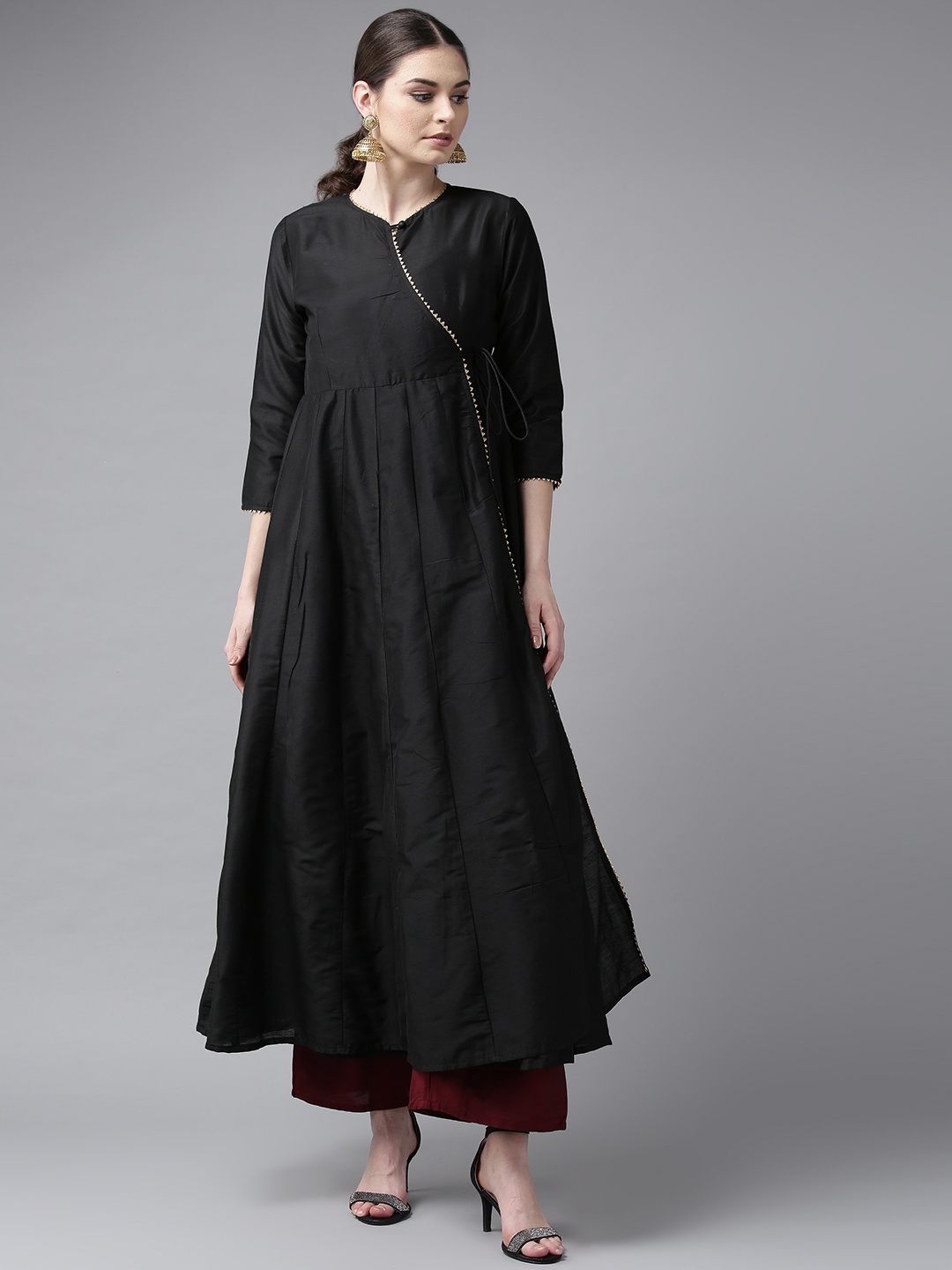 

Bhama Couture Women Black Solid Angrakha Anarkali Kurta