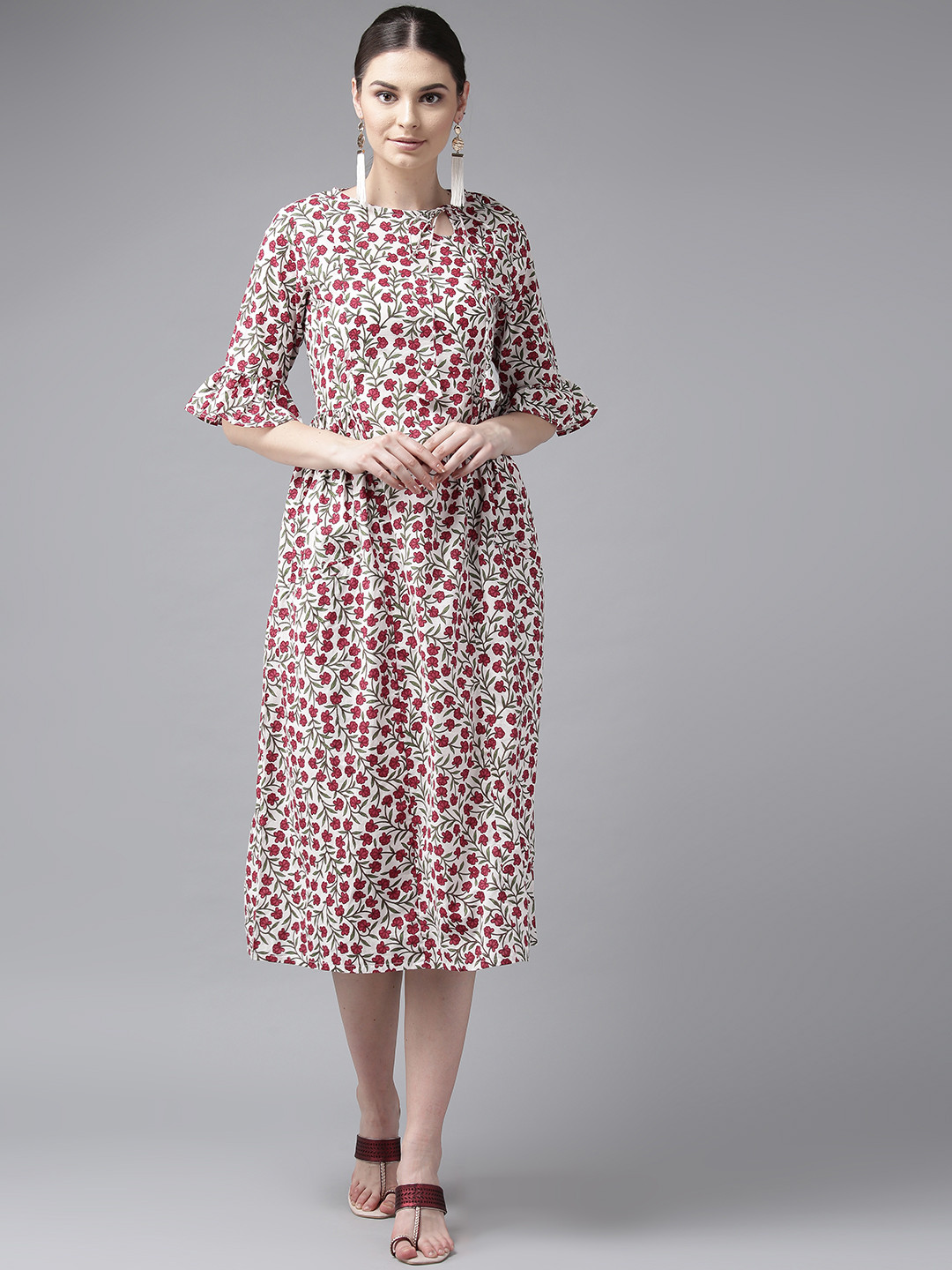 

Bhama Couture Ethnic Motifs Printed A-Line Dress, White