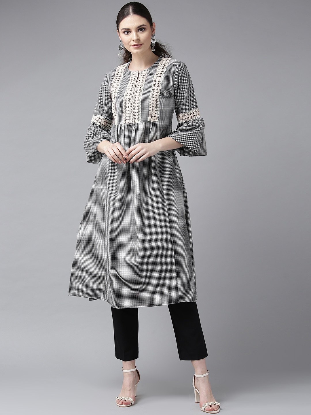 

Bhama Couture Women Black & White Checked A-Line Kurta