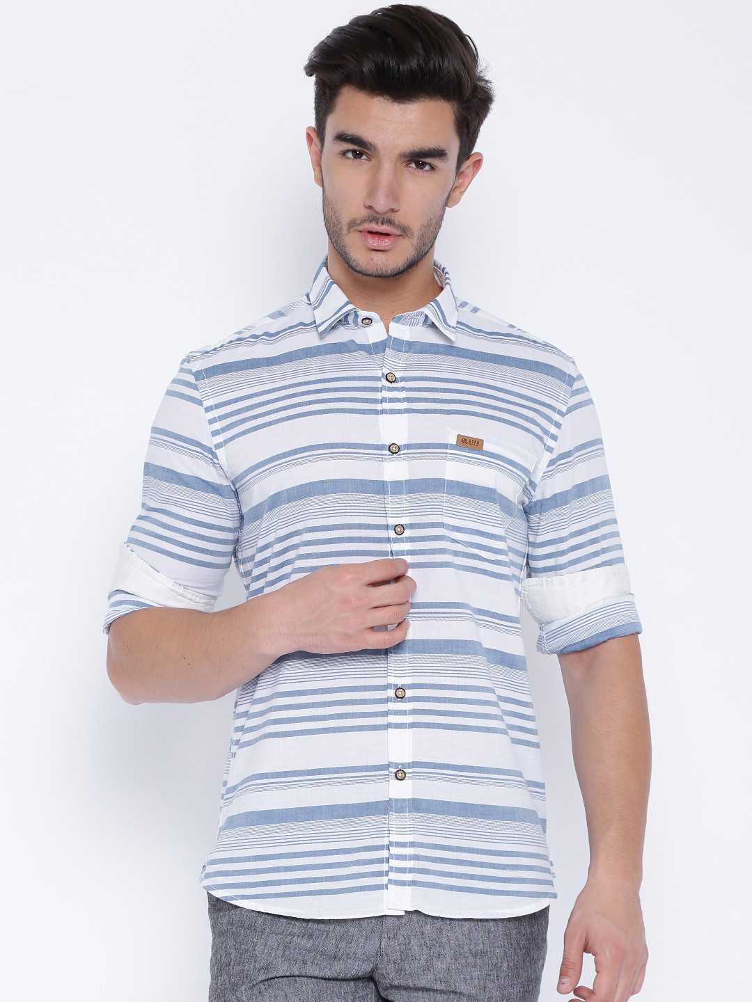 

U.S. Polo Assn. White & Blue Striped Casual Shirt