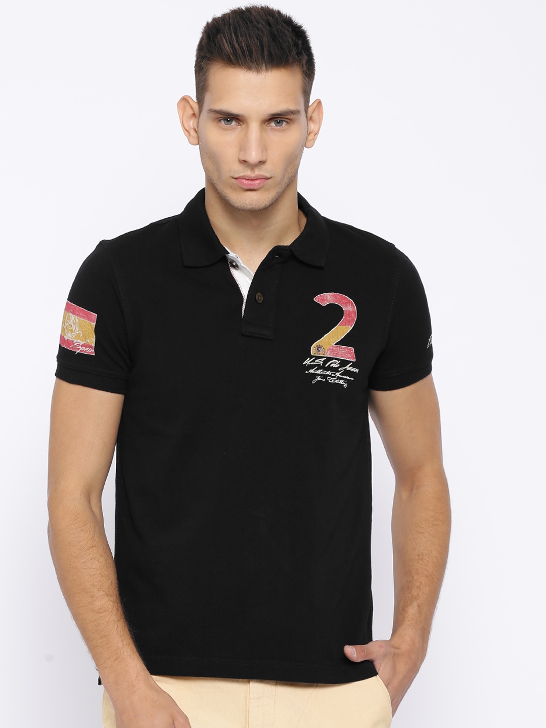

U.S. Polo Assn. Black Printed Polo Pure Cotton T-shirt