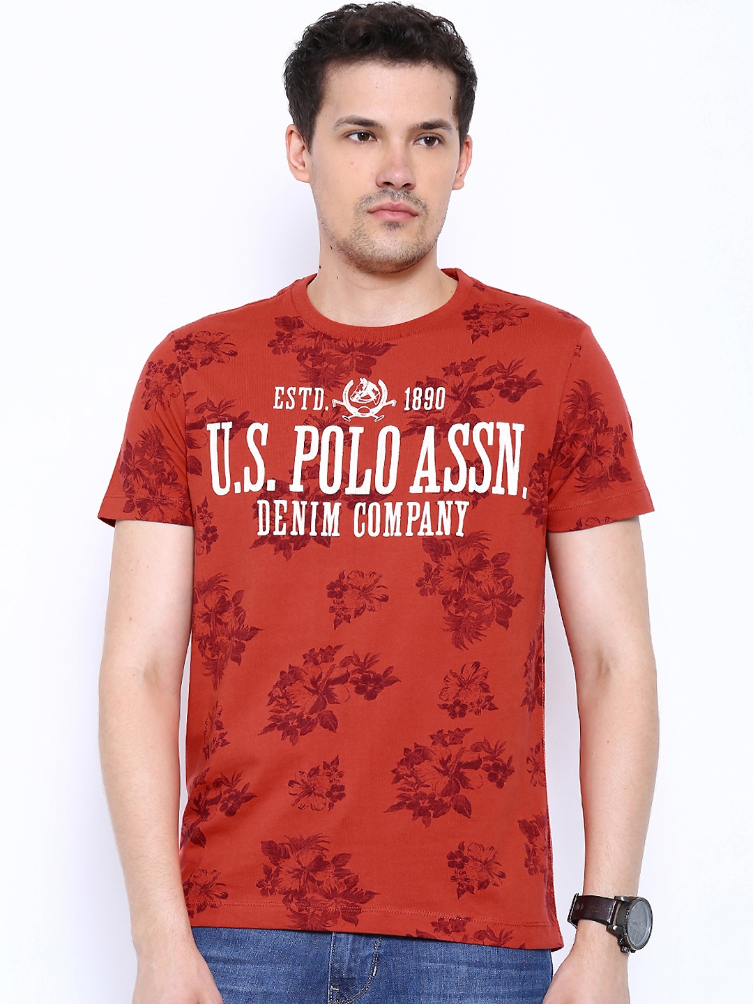 

U.S. Polo Assn. Denim Co. Red Floral Print Pure Cotton T-shirt