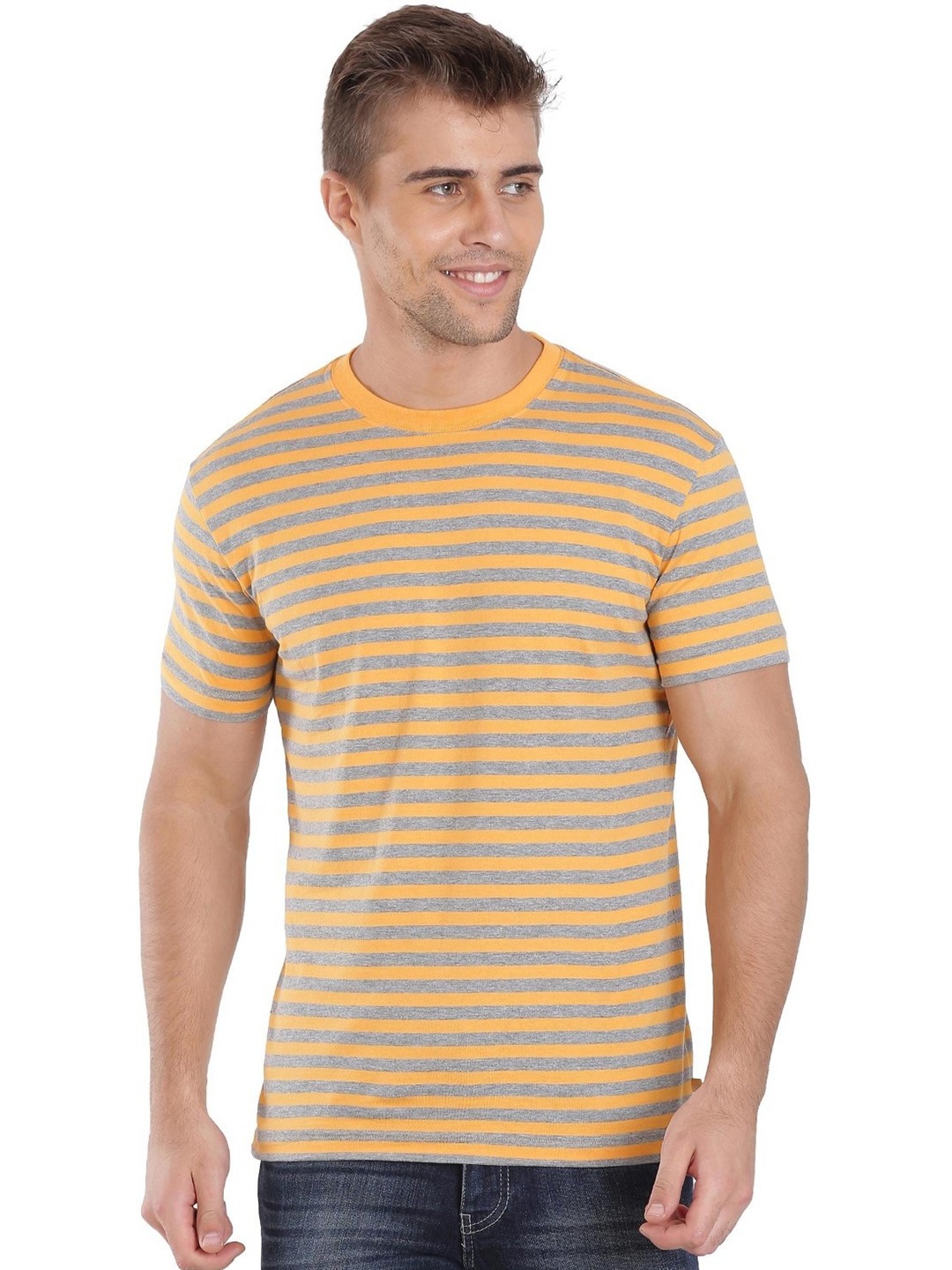 

Jockey Men Orange & Grey Melange Striped T-shirt