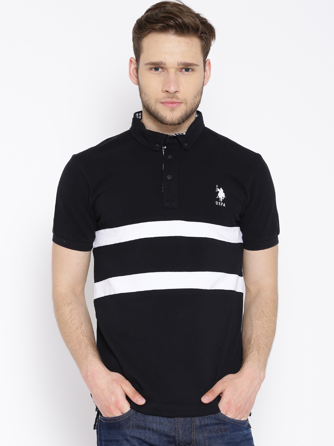 

U.S. Polo Assn. Black Striped Detail Pure Cotton T-shirt