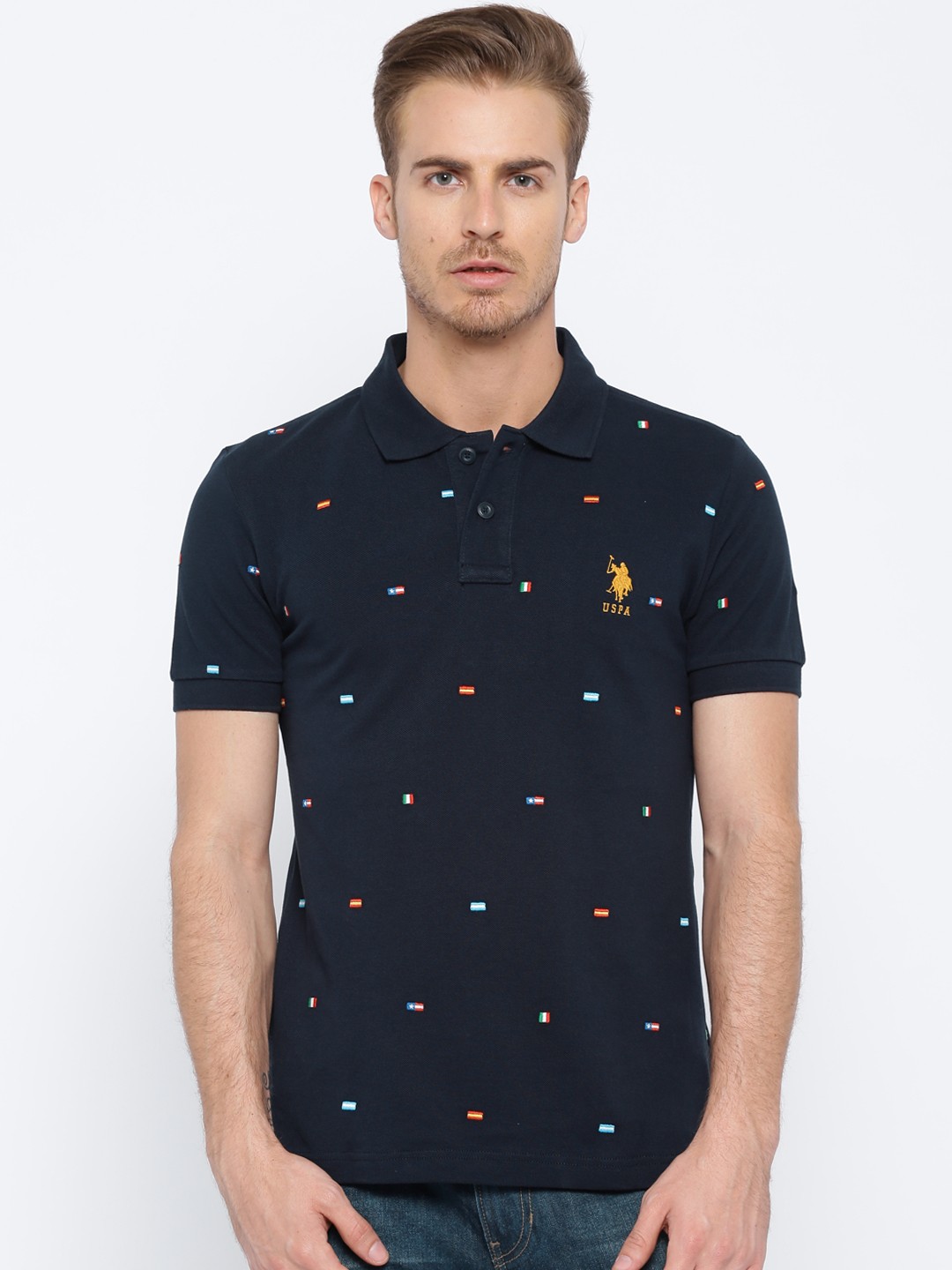 

U.S. Polo Assn. Navy Embroidered Polo Pure Cotton T-shirt, Navy blue