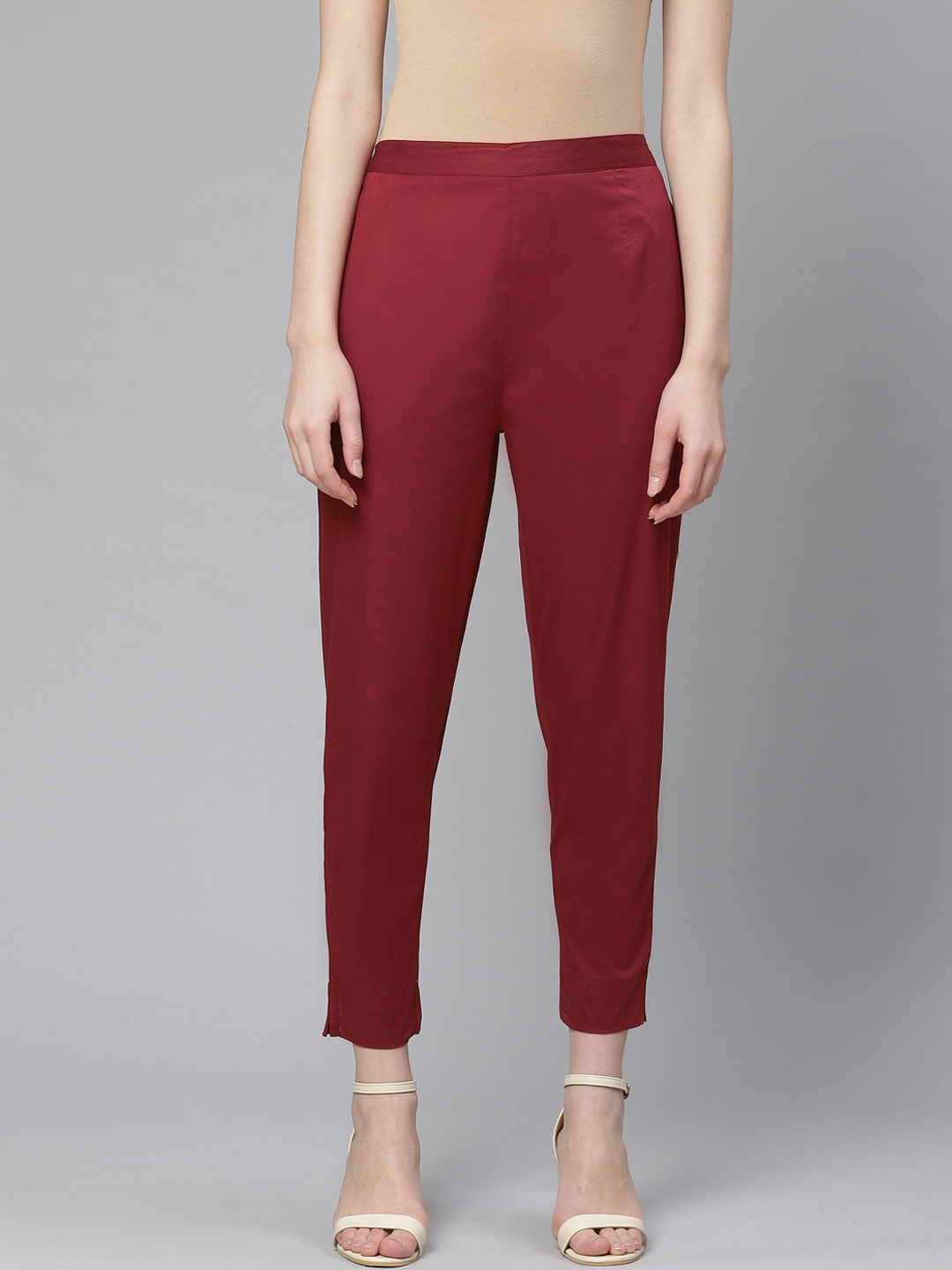 Ginni Arora Label Women Maroon Slim Fit Solid Regular Trousers