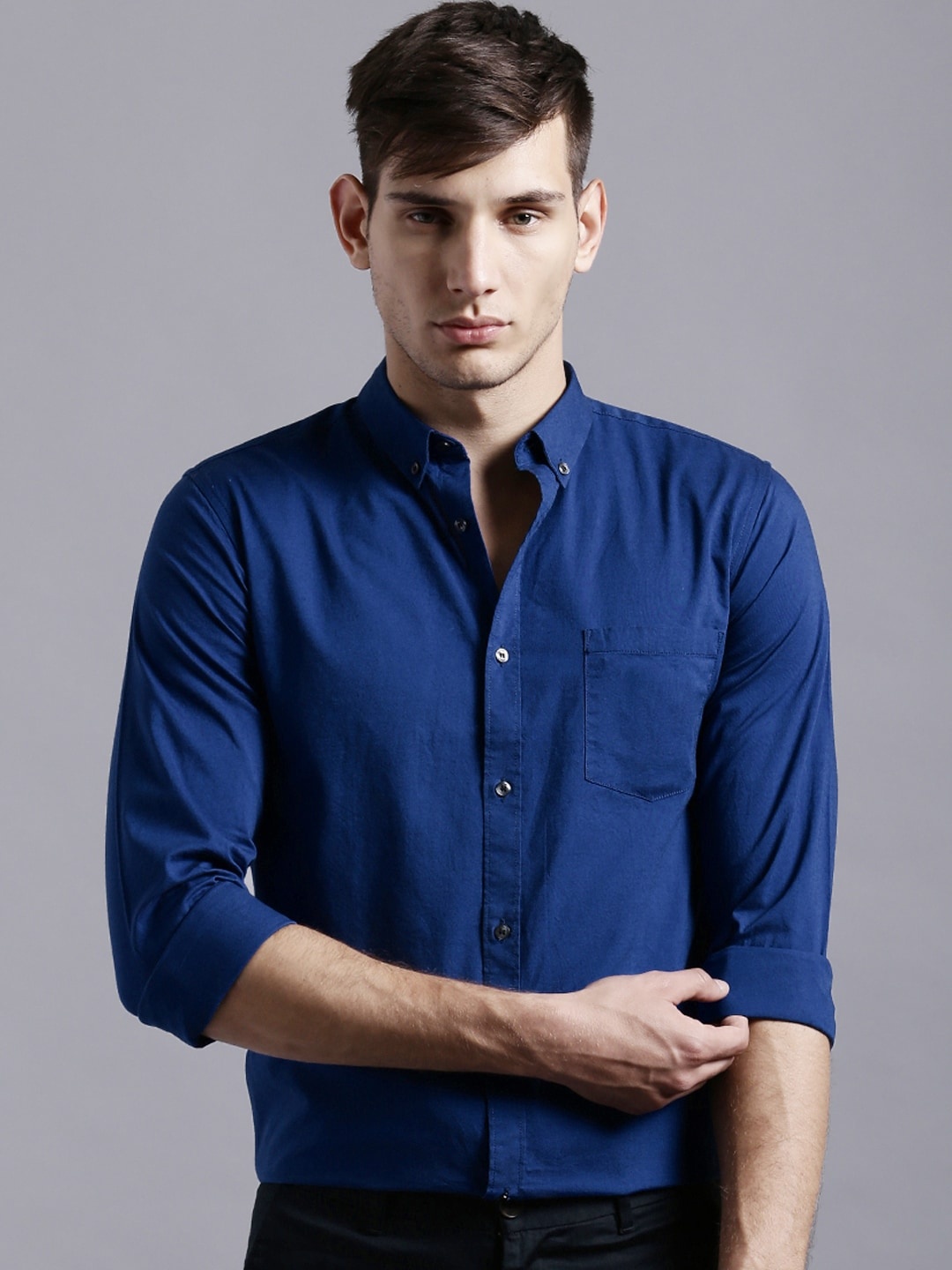 

ether Men Blue Anti-Microbial Oxford Sustainable Casual Shirt