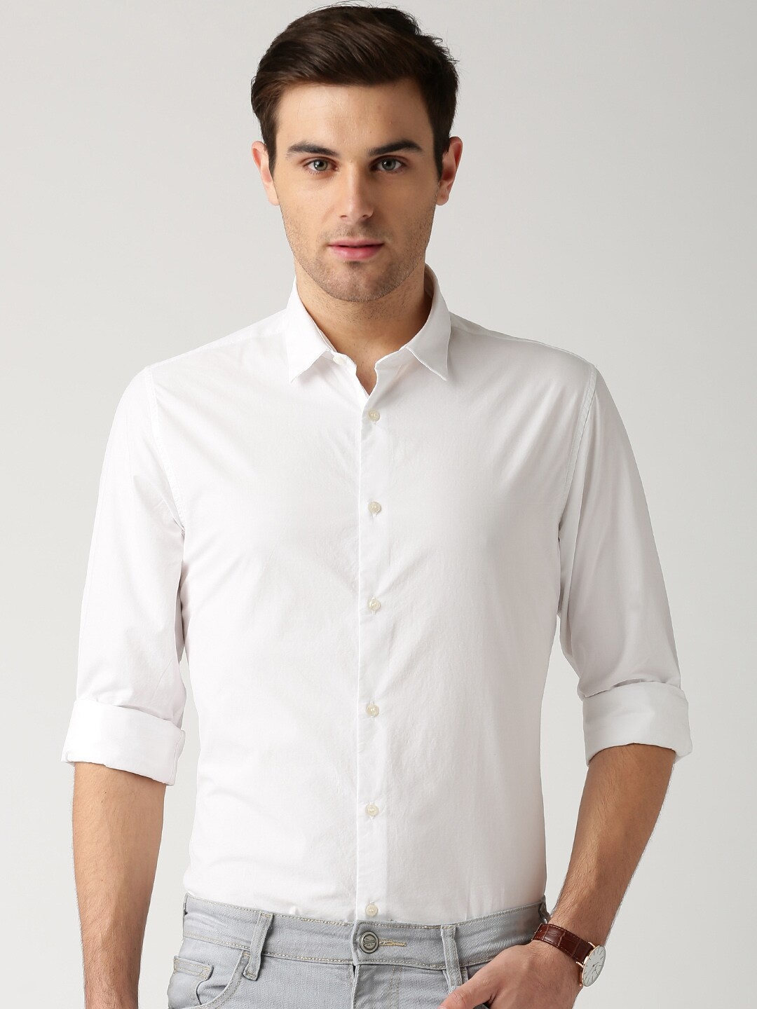 

ether Men White Anti Microbial Cotton Poplin Shirt