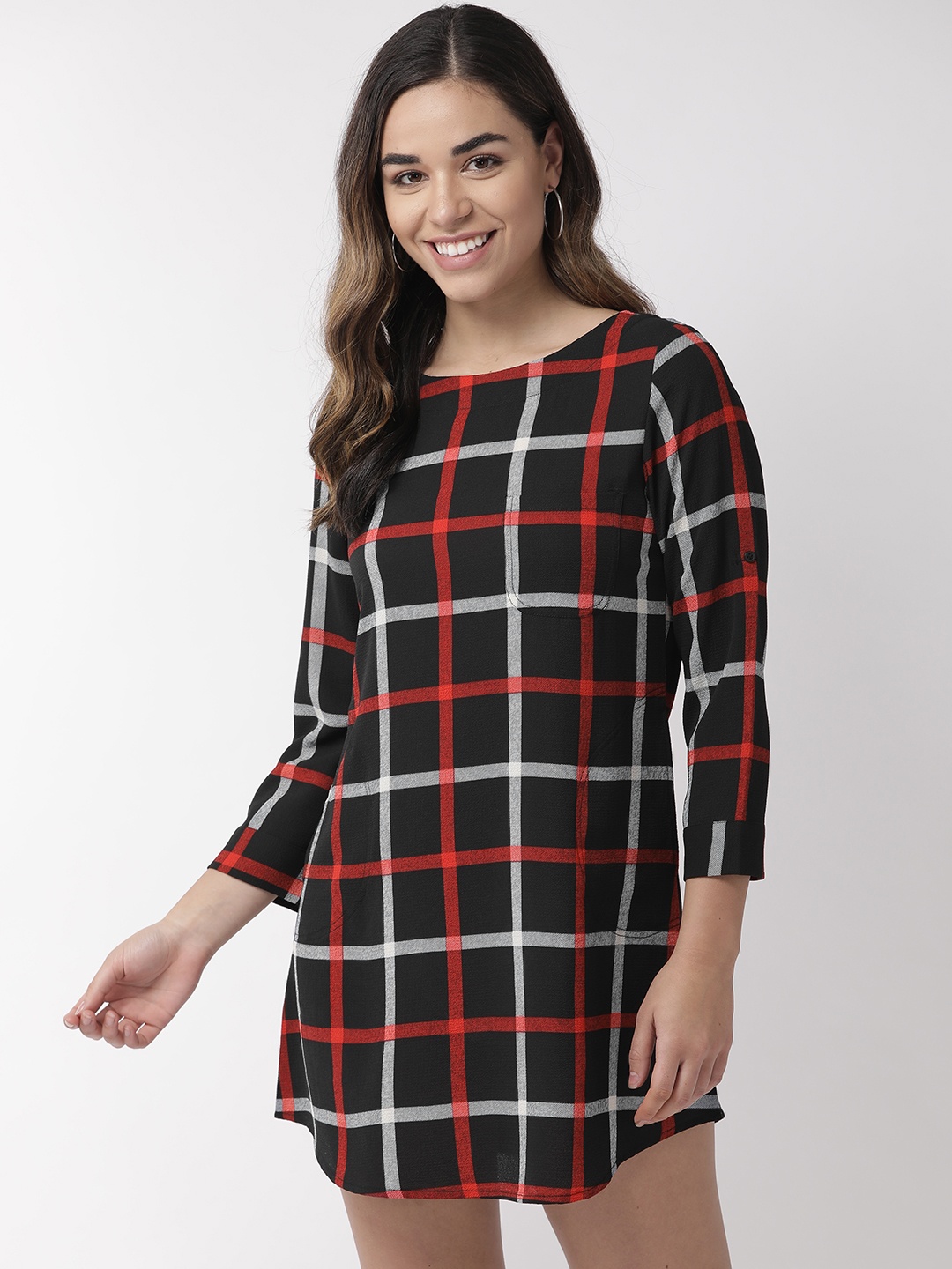 

Sera Women Black & Red Checked A-Line Dress