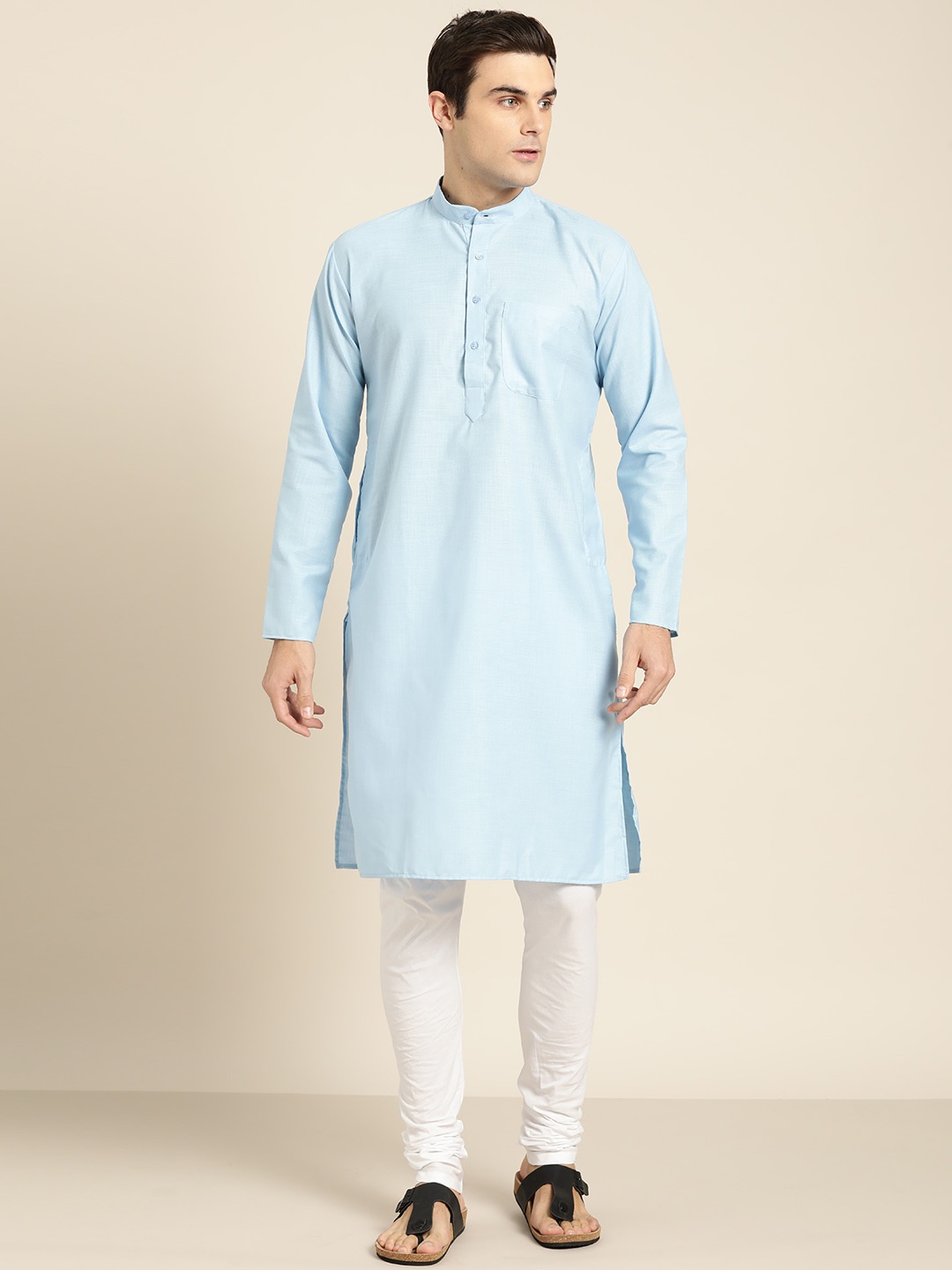 

SOJANYA Men Blue Solid Straight Kurta