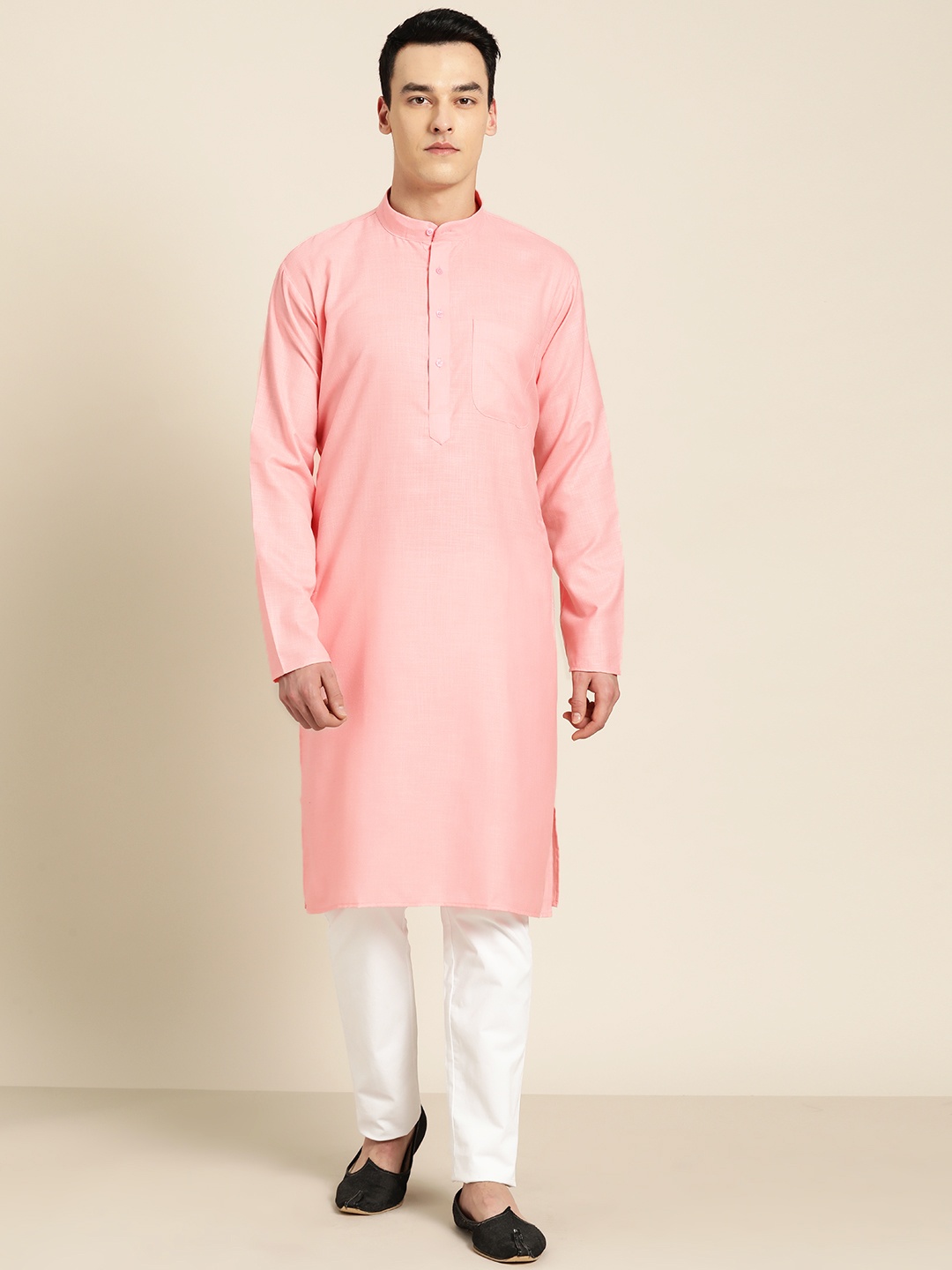 

SOJANYA Men Pink Solid Straight Kurta