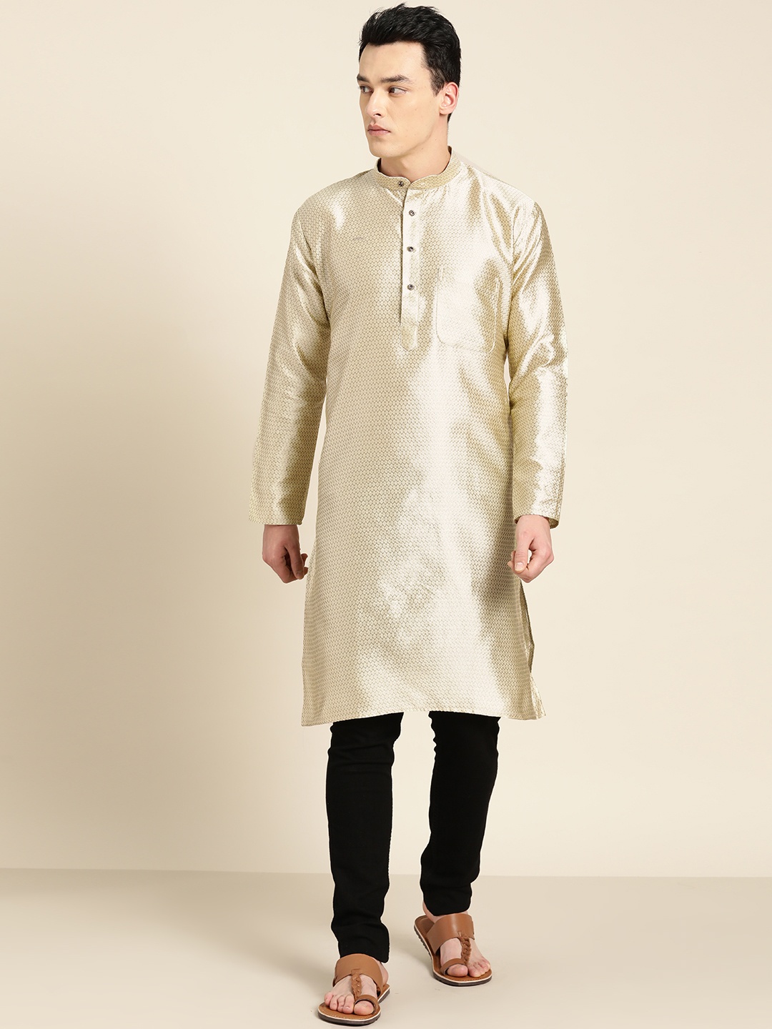 

SOJANYA Men Beige Woven Design Straight Kurta