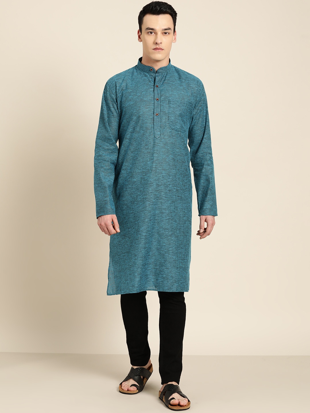 

SOJANYA Men Blue Striped Straight Kurta