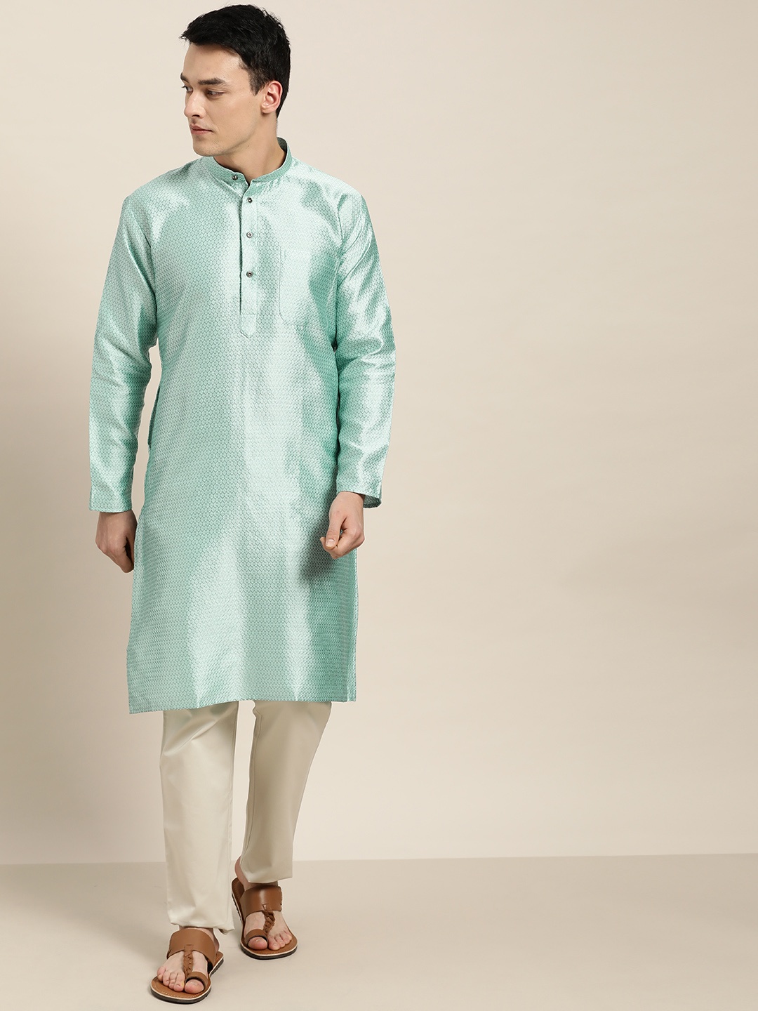 

SOJANYA Men Blue Woven Design Straight Kurta